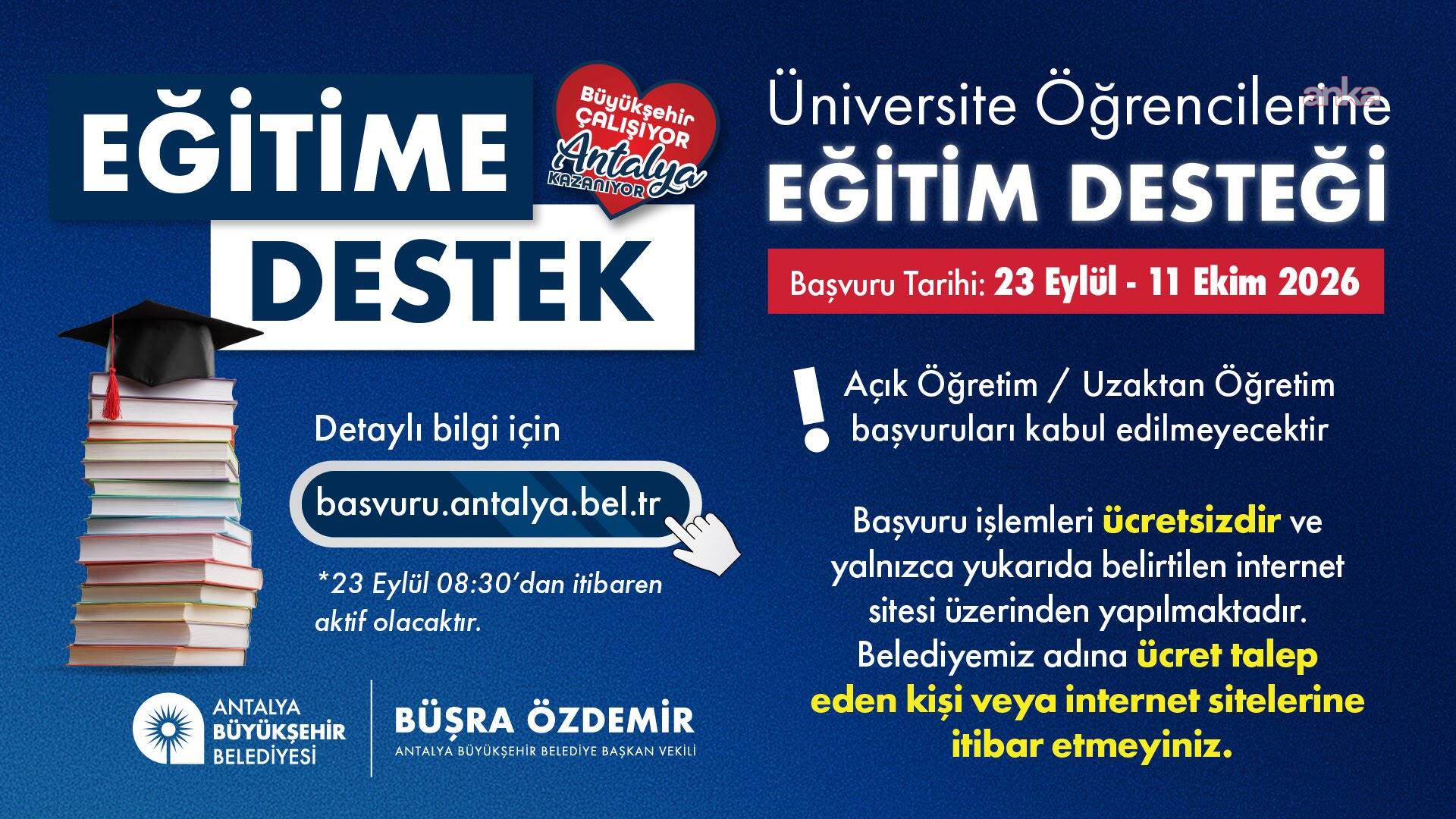 Antalya Büyükşehir Belediyesi’nden üniversite öğrencilerine 20 bin TL eğitim desteği