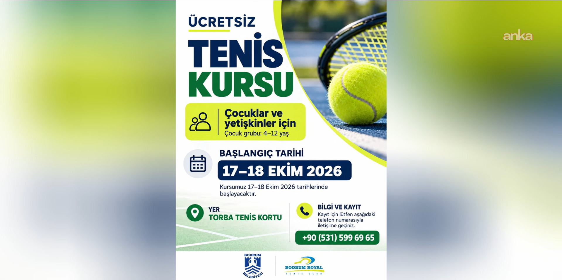Bodrum’da ücretsiz tenis kursu başlıyor