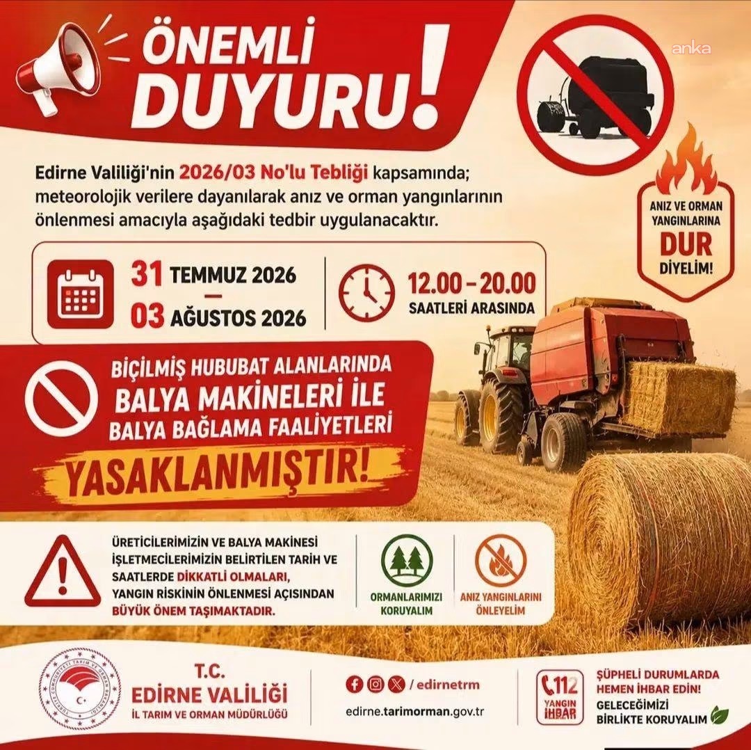 Edirne’de saman balyası bağlama yasaklandı