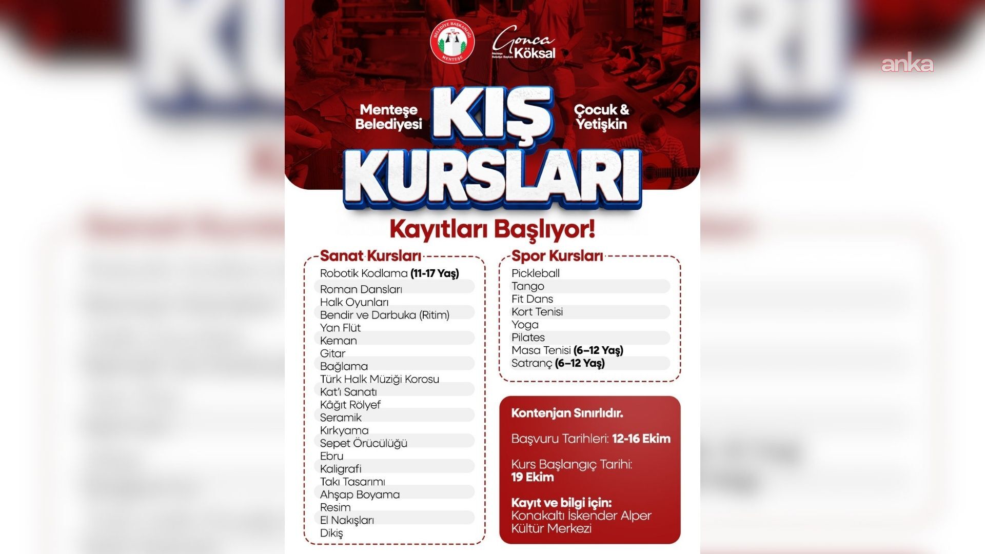 Menteşe Belediyesi kış kurslarına kayıtlar başladı