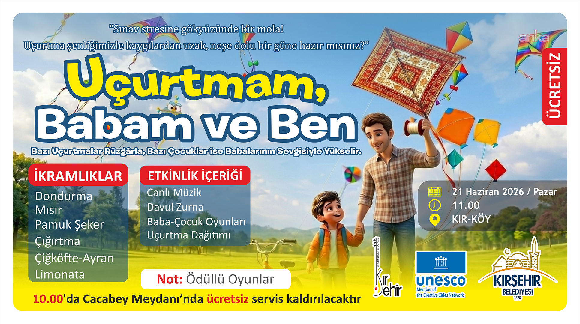 Kırşehir Belediyesi'nden "Uçurtmam, Babam ve Ben" temasıyla Uçurtma Şenliği