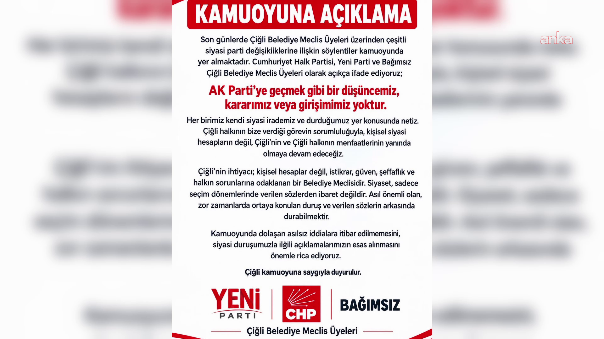 Çiğli’de "AK Parti’ye geçiş" iddiası ortak açıklamayla yalanlandı