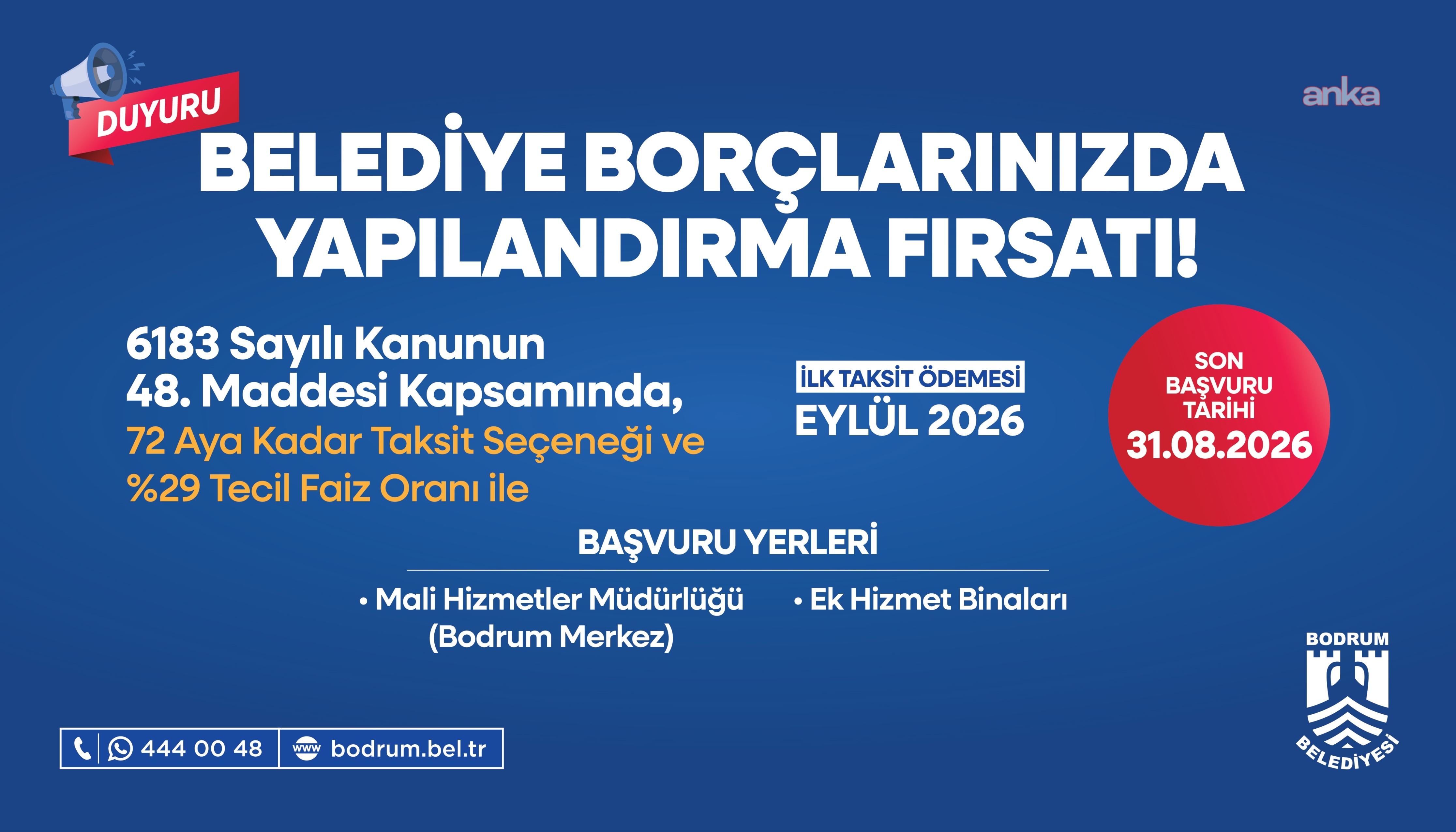 Bodrum’da belediye borçlarına 72 aya kadar taksit imkanı