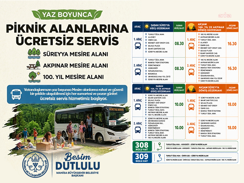 Manisa'da hafta sonu mesire alanlarına ücretsiz ring seferleri başlıyor