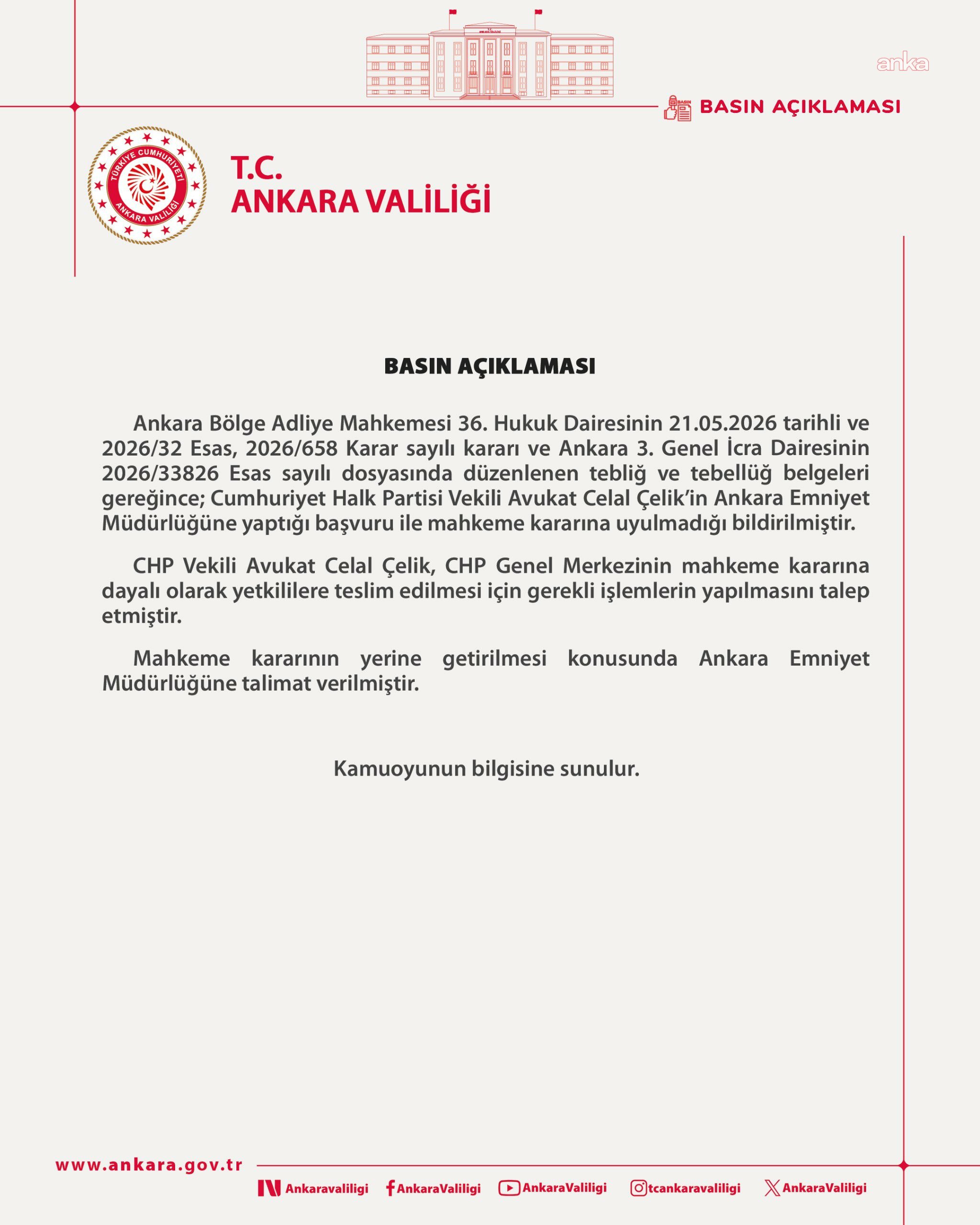 CHP Kurultayı'nın iptali... Ankara Valiliği: "Mahkeme kararının yerine getirilmesi konusunda Ankara Emniyet Müdürlüğü'ne talimat verilmiştir"
