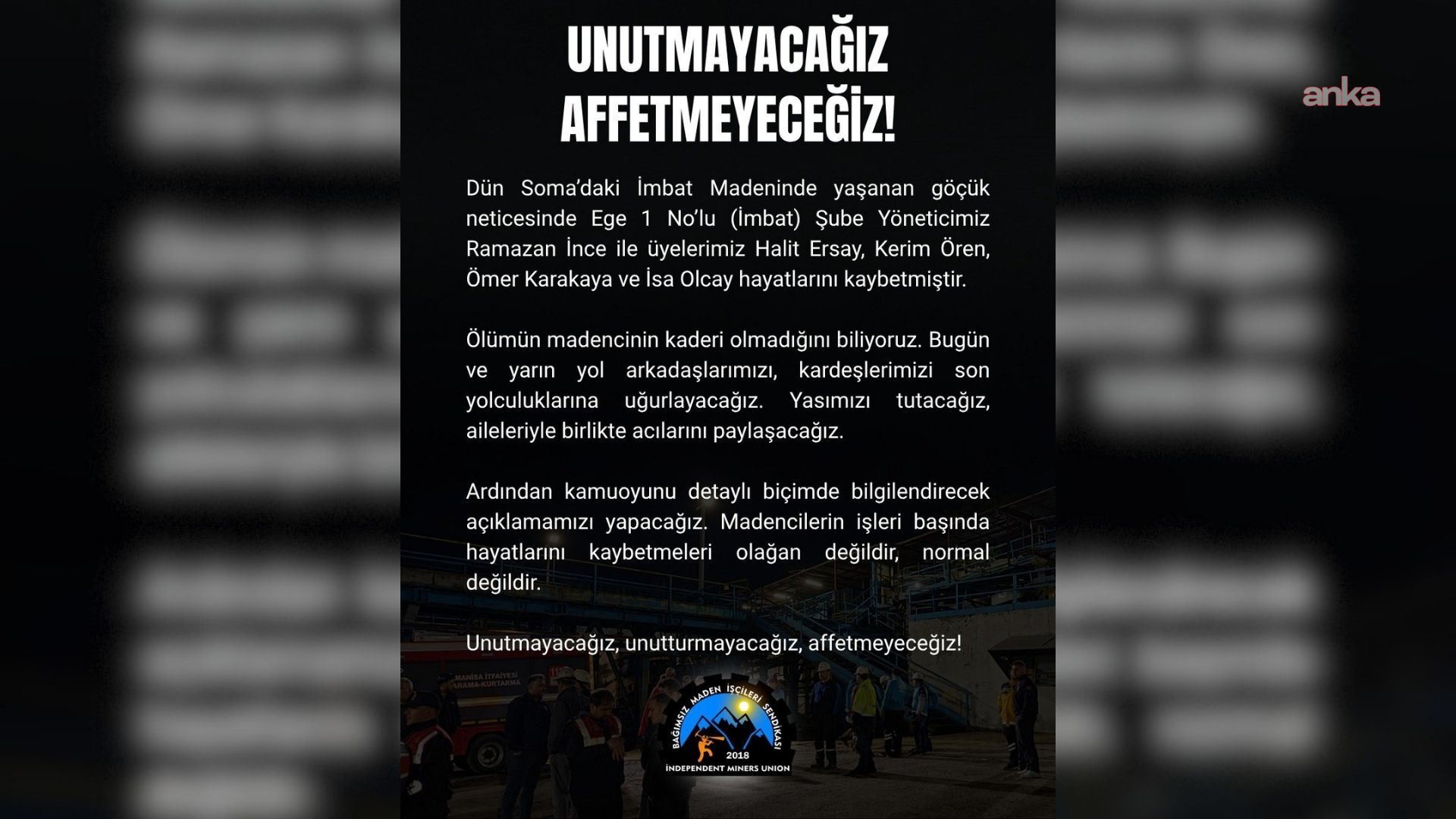 Bağımsız Maden İş: "Madencilerin işleri başında hayatlarını kaybetmeleri olağan değildir"