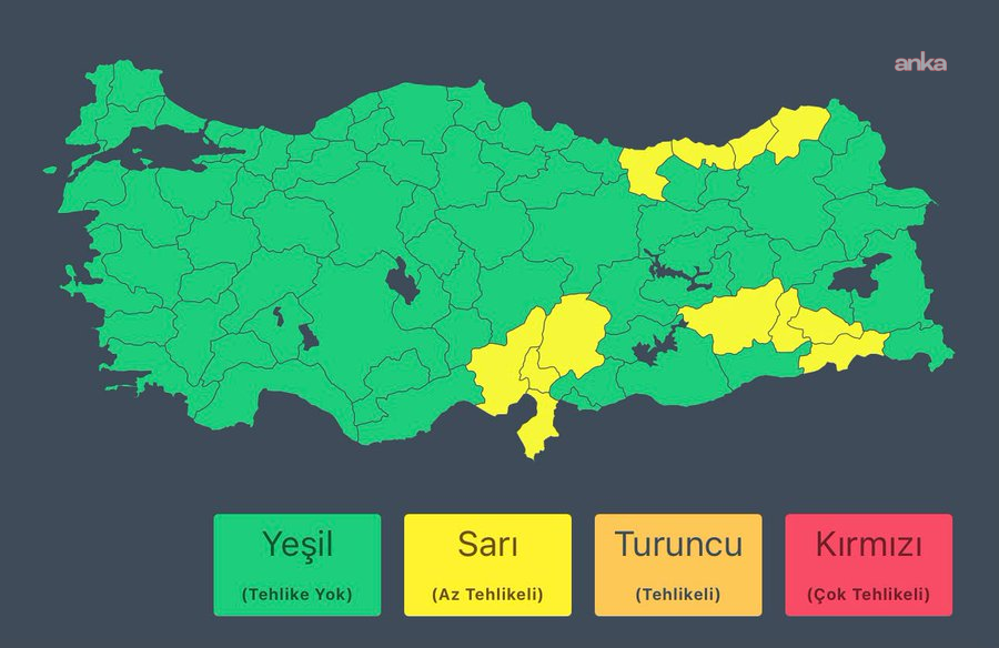 İçişleri Bakanlığı'ndan bazı iller için "sarı" kodlu meteorolojik uyarı