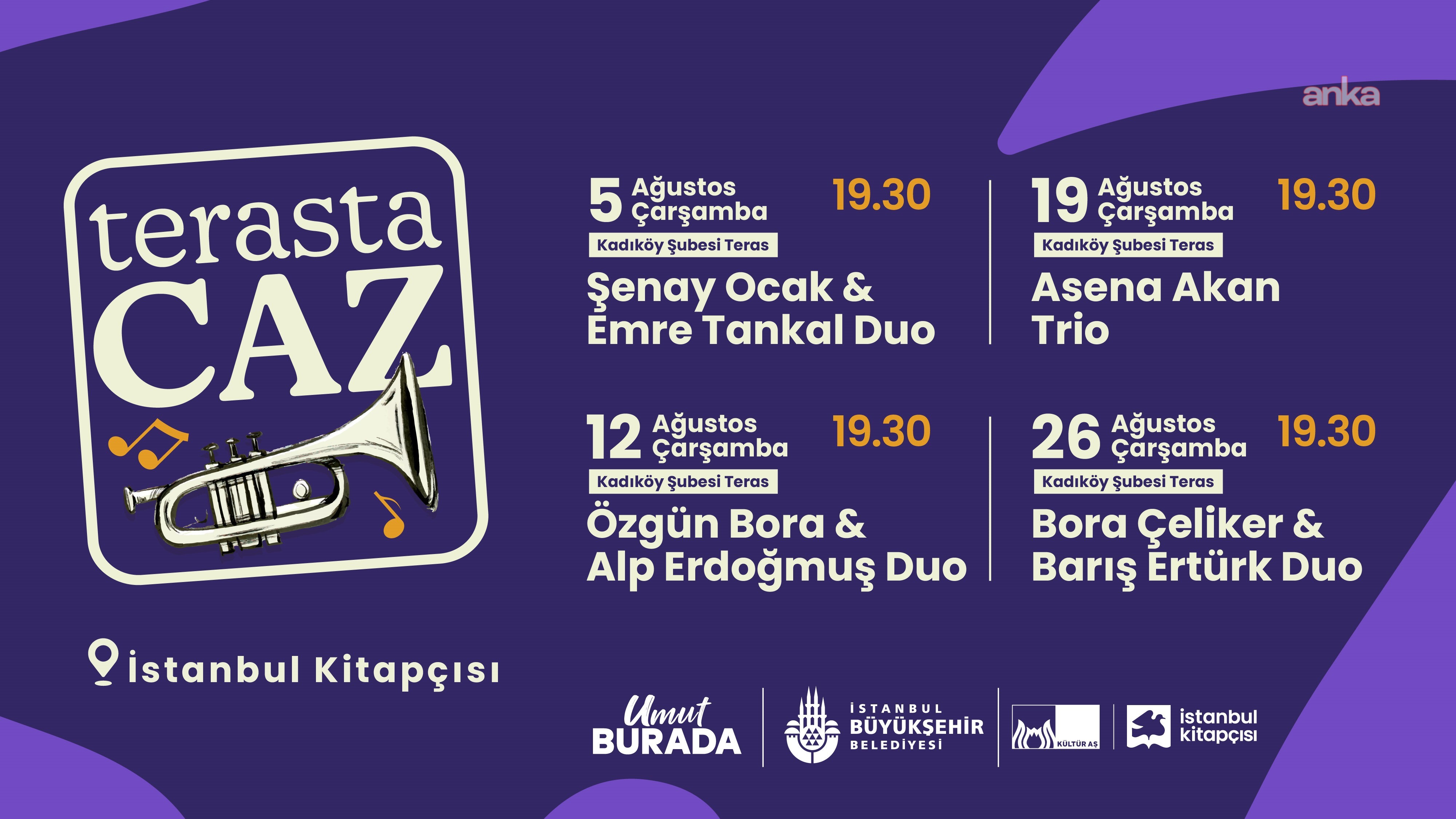 “Terasta Caz” konserleri, ağustos ayında İstanbul Kitapçısı Kadıköy şubesinde devam ediyor