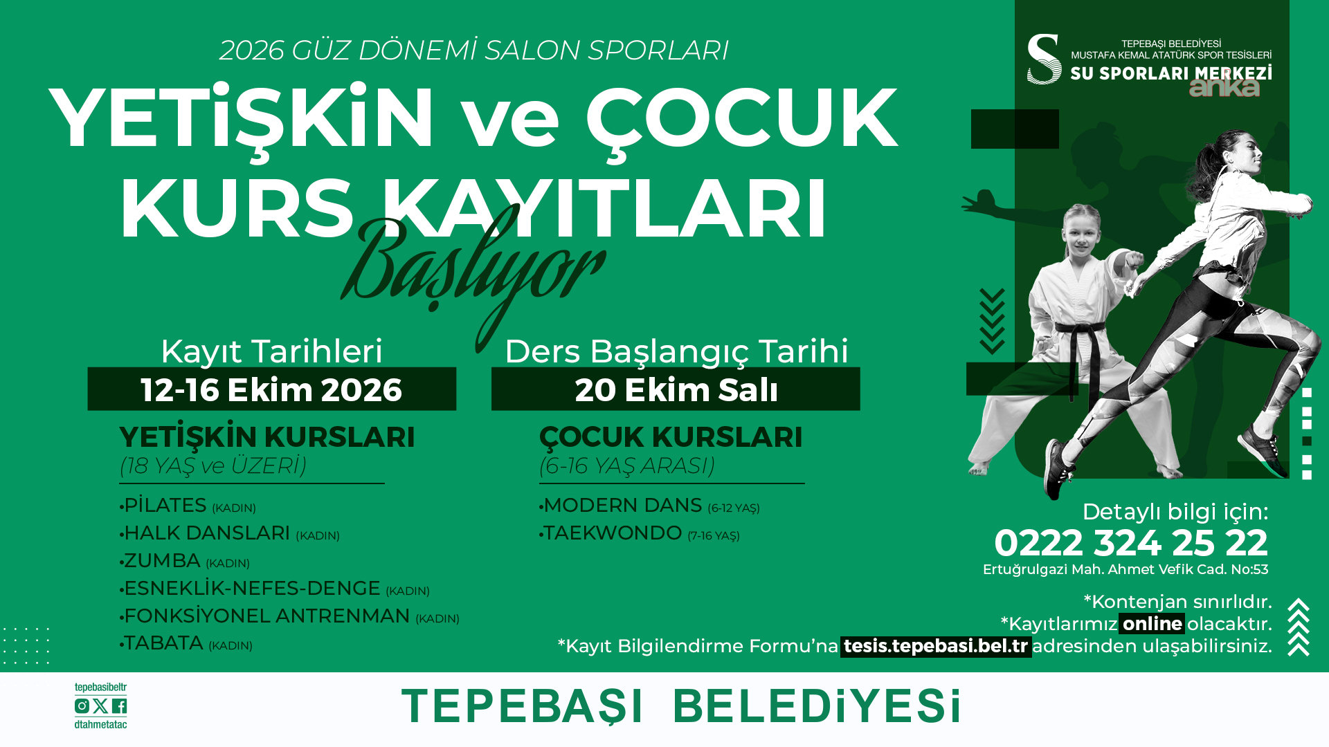 Tepebaşı'nda yüzme ve salon sporları kursları için kayıtlar başladı