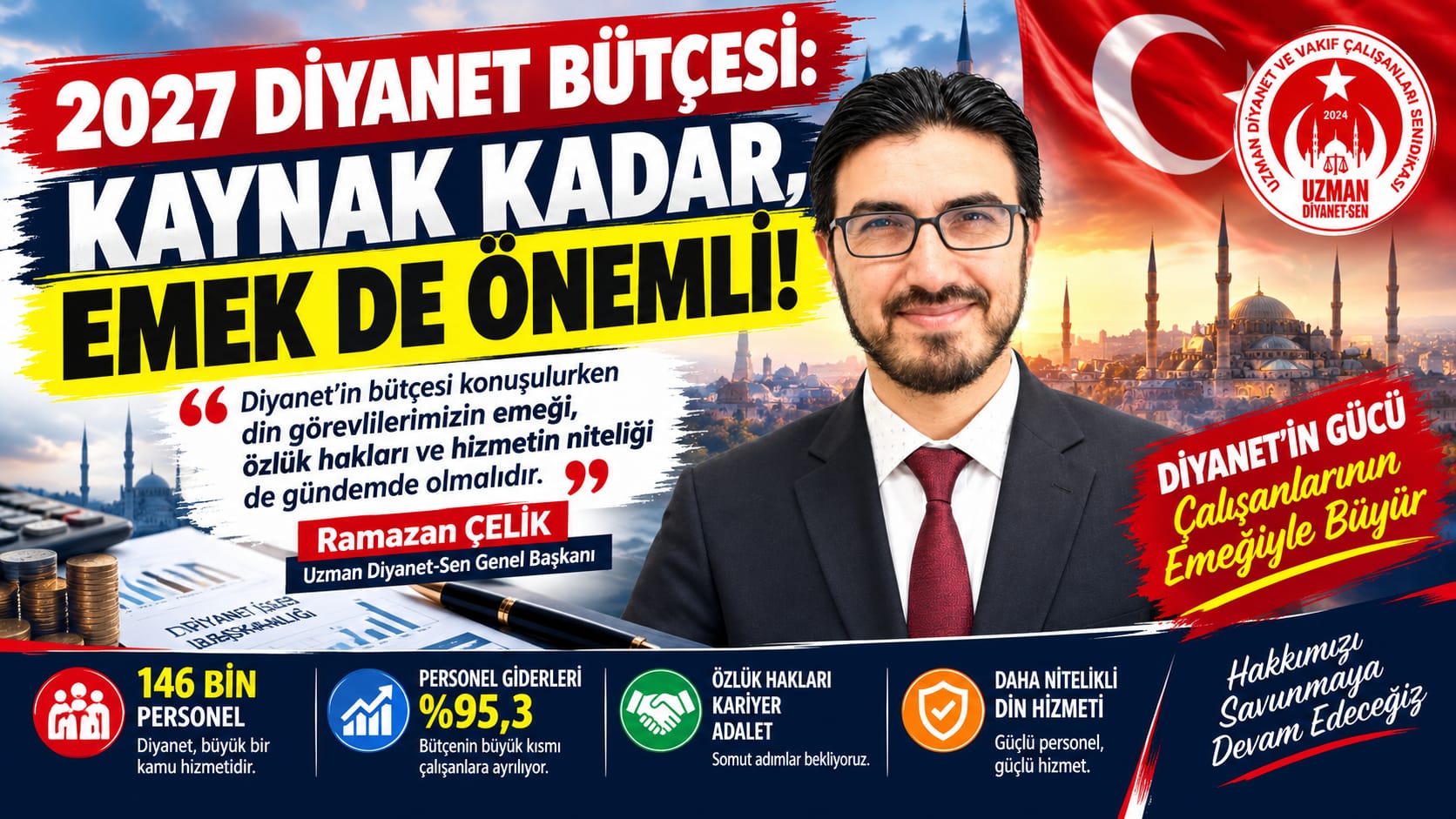 Uzman Diyanet-Sen Genel Başkanı Çelik: Bütçe görüşmelerinde din görevlilerimizin haklı beklentilerinin değerlendirilmesini temenni ediyoruz