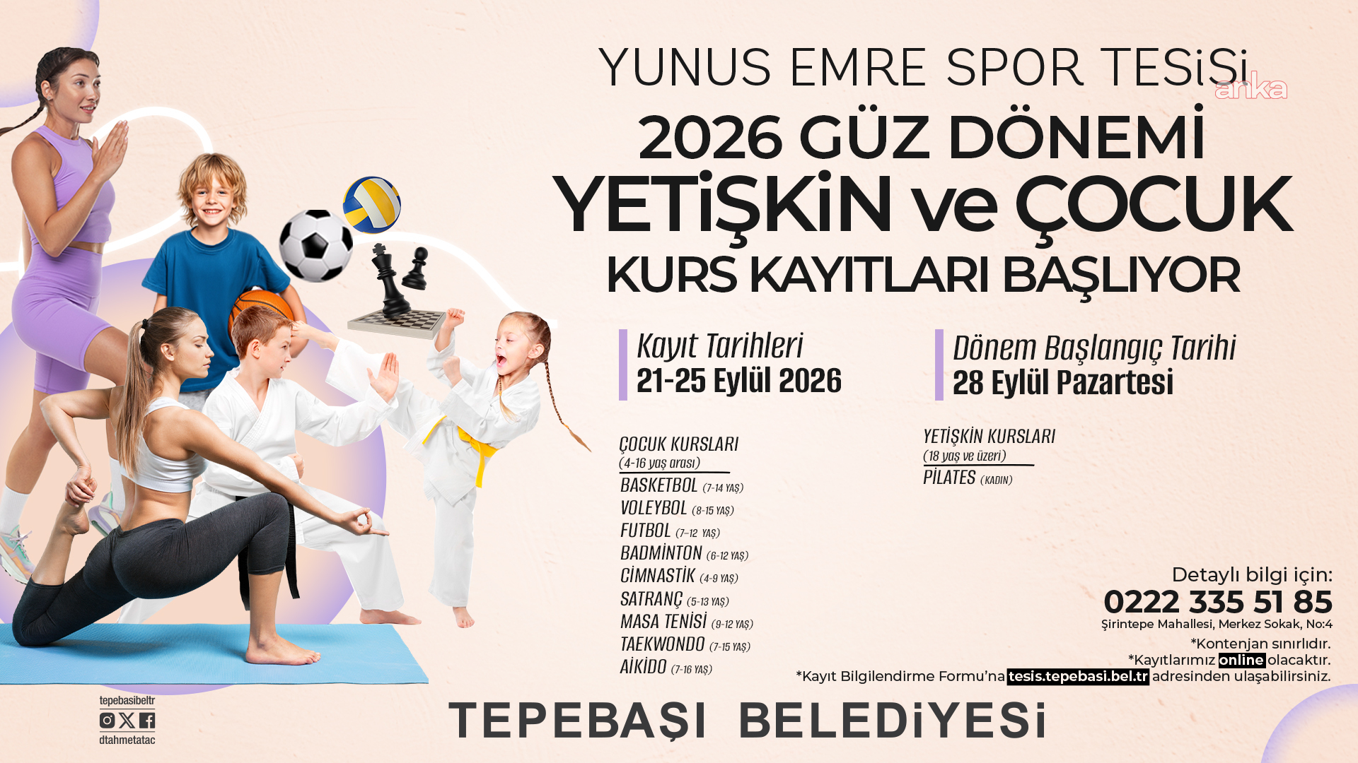 Tepebaşı Belediyesi Yunus Emre Spor Tesisi’nde yeni dönem kayıtları başlıyor