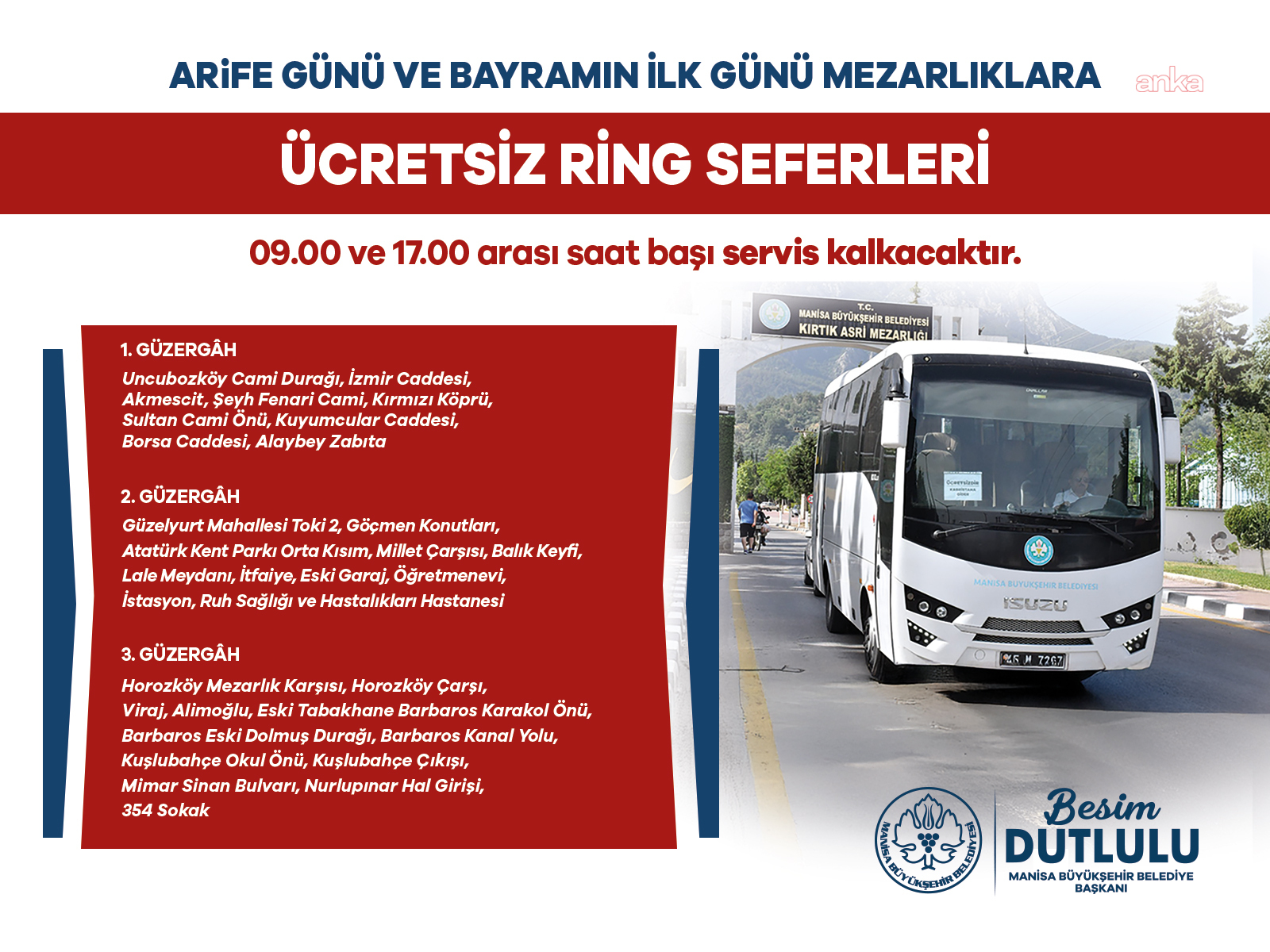 Manisa Büyükşehir Belediyesi’nden bayramda mezarlıklara ücretsiz ulaşım hizmeti
