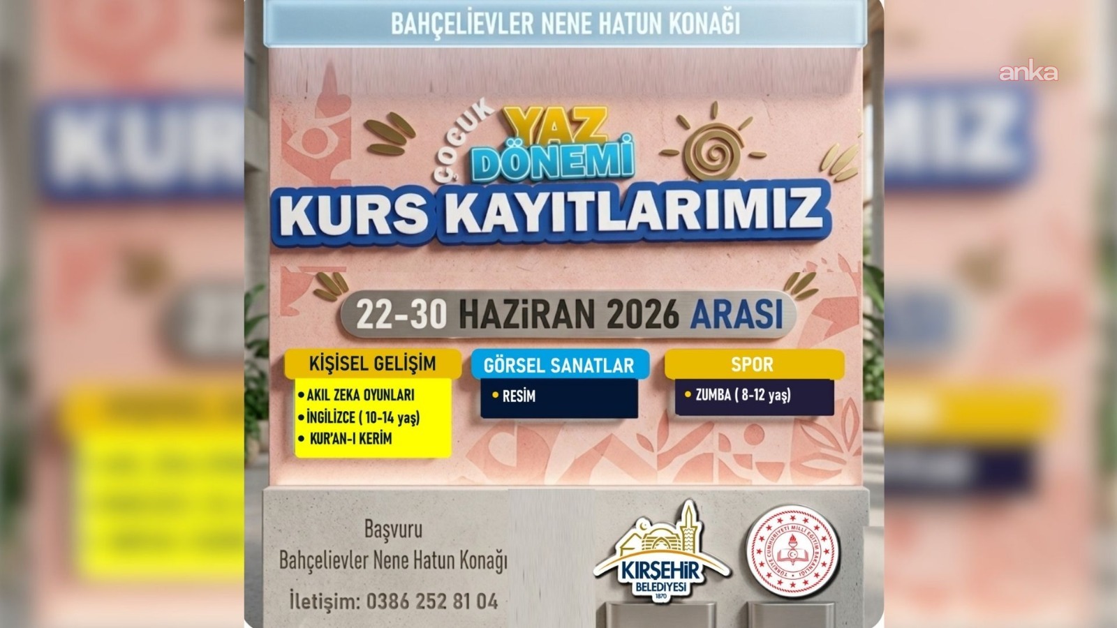 Kırşehir Belediyesi “Yaz Dönemi Kursları” için kayıtlar 22 Haziran’da başlıyor