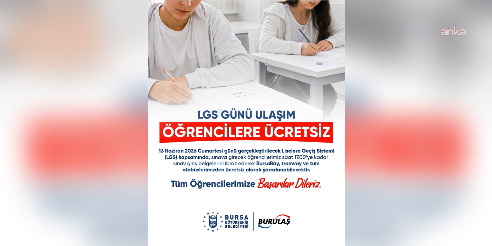 Bursa'da LGS'ye girecek öğrencilere ücretsiz ulaşım