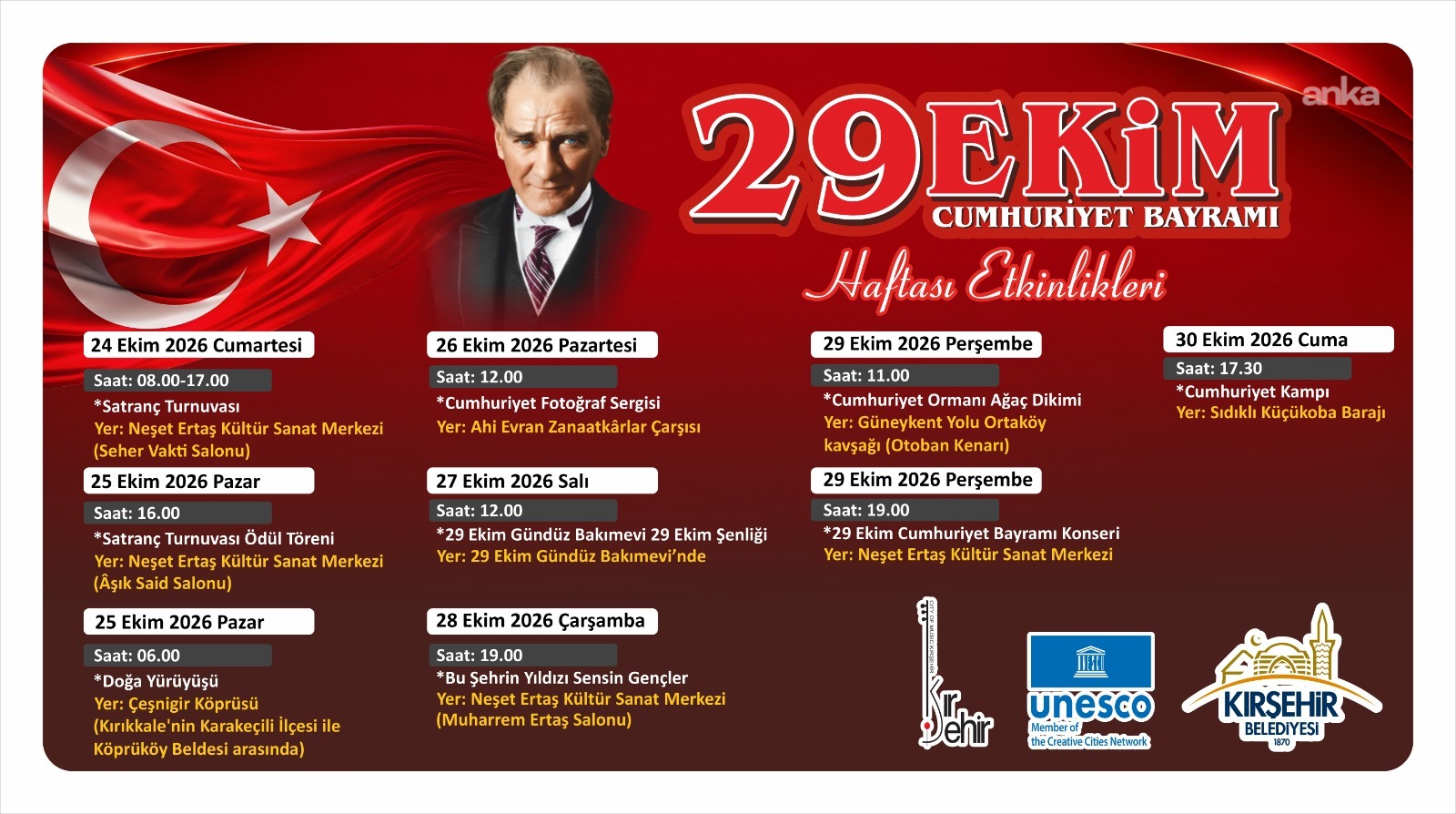 Kırşehir Belediyesi, Cumhuriyet Bayramı'nı bir dizi etkinlikle kutlayacak