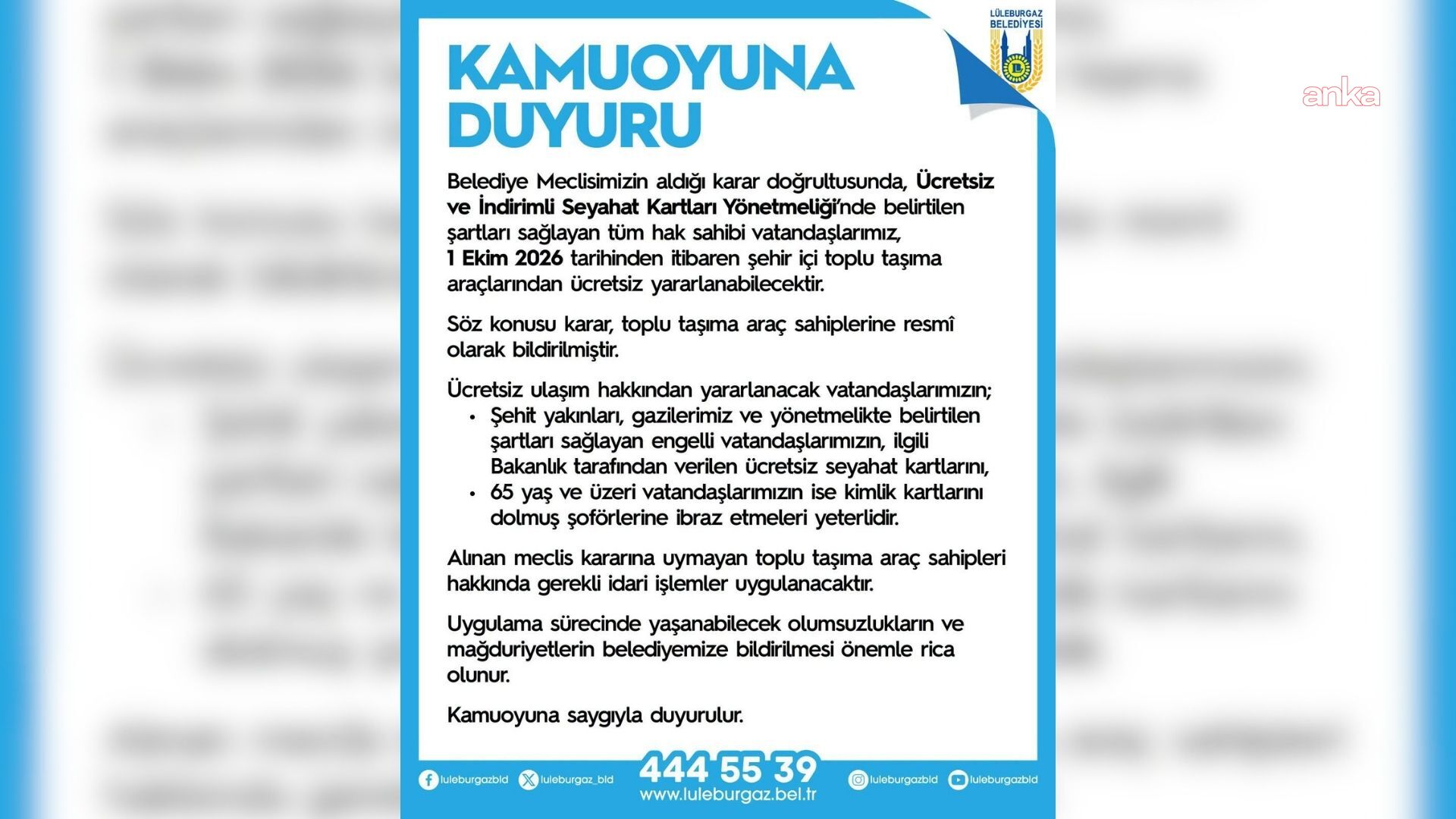 Lüleburgaz'da toplu taşıma "1 Ekim'den itibaren" bazı gruplara "ücretsiz" olacak
