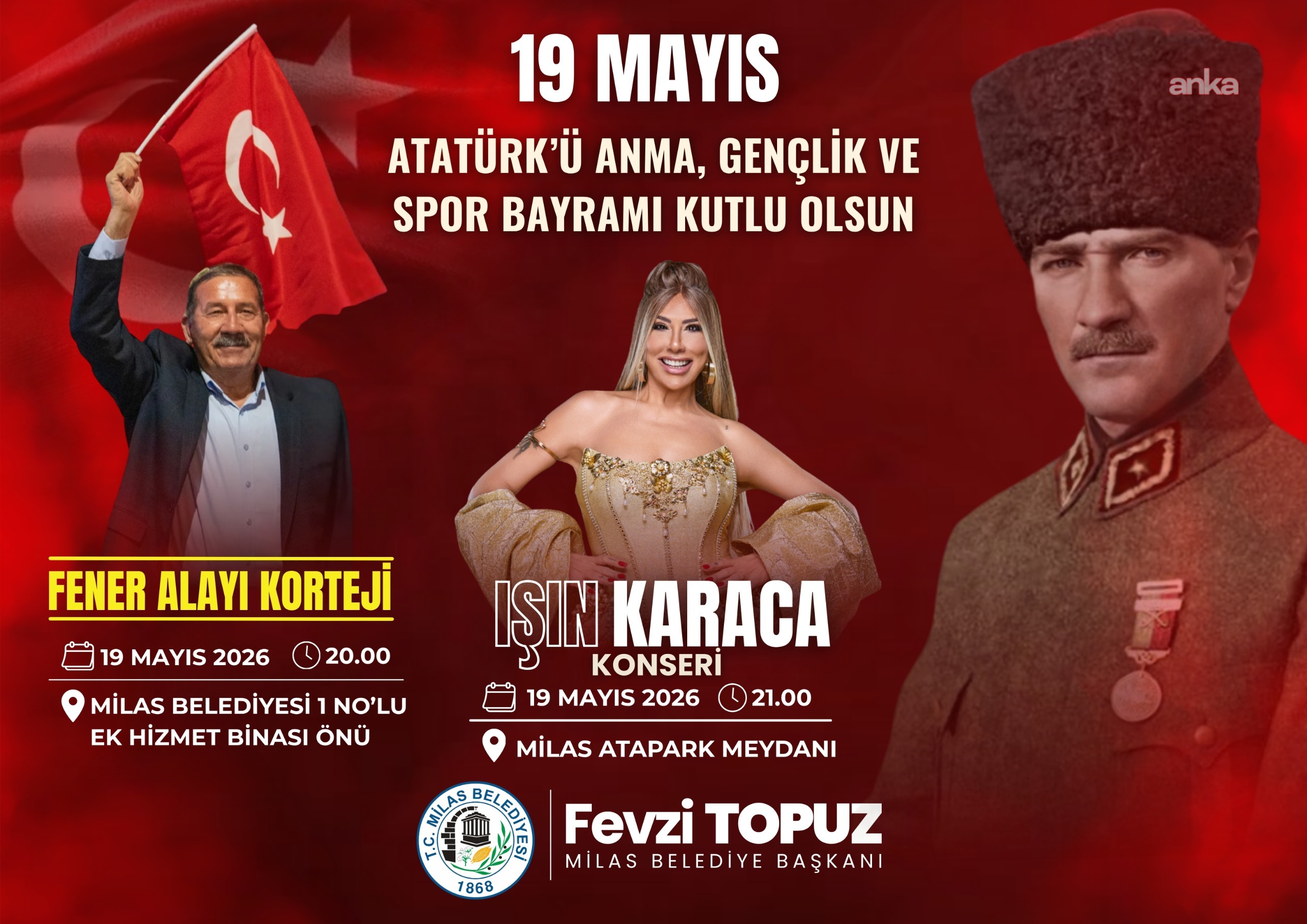 Milas’ta 19 Mayıs etkinlikleri, Işın Karaca konseriyle taçlanacak
