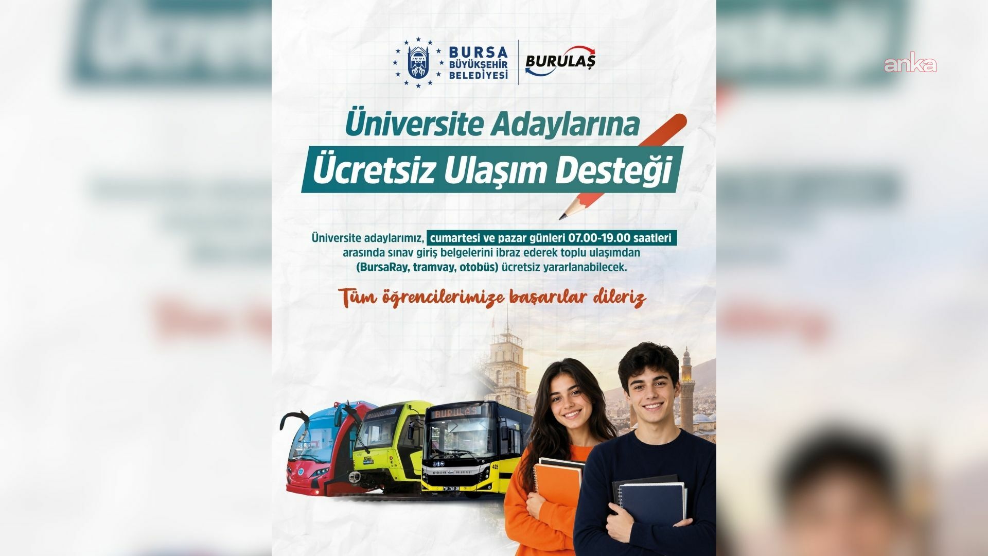 Bursa'da üniversite adaylarına ücretsiz ulaşım desteği