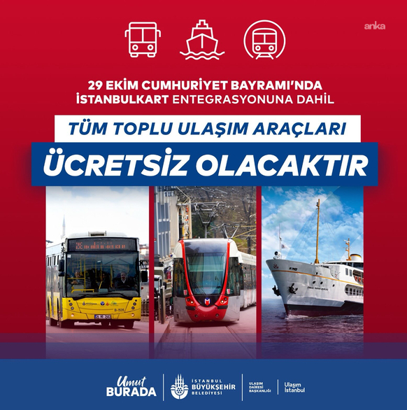 Cumhuriyet Bayramı'nda İstanbul'da toplu ulaşım ücretsiz olacak