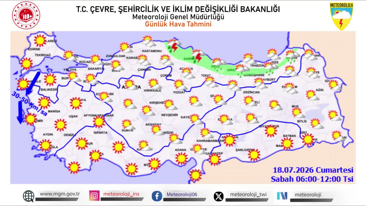 Meteoroloji'den üç il için kuvvetli yağış, iki bölge için kuvvetli rüzgar uyarısı