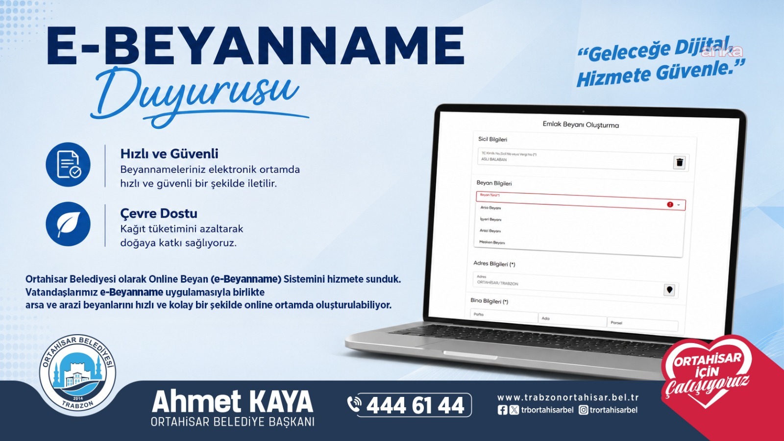 Ortahisar Belediyesi, online emlak beyan sistemini hizmete sundu