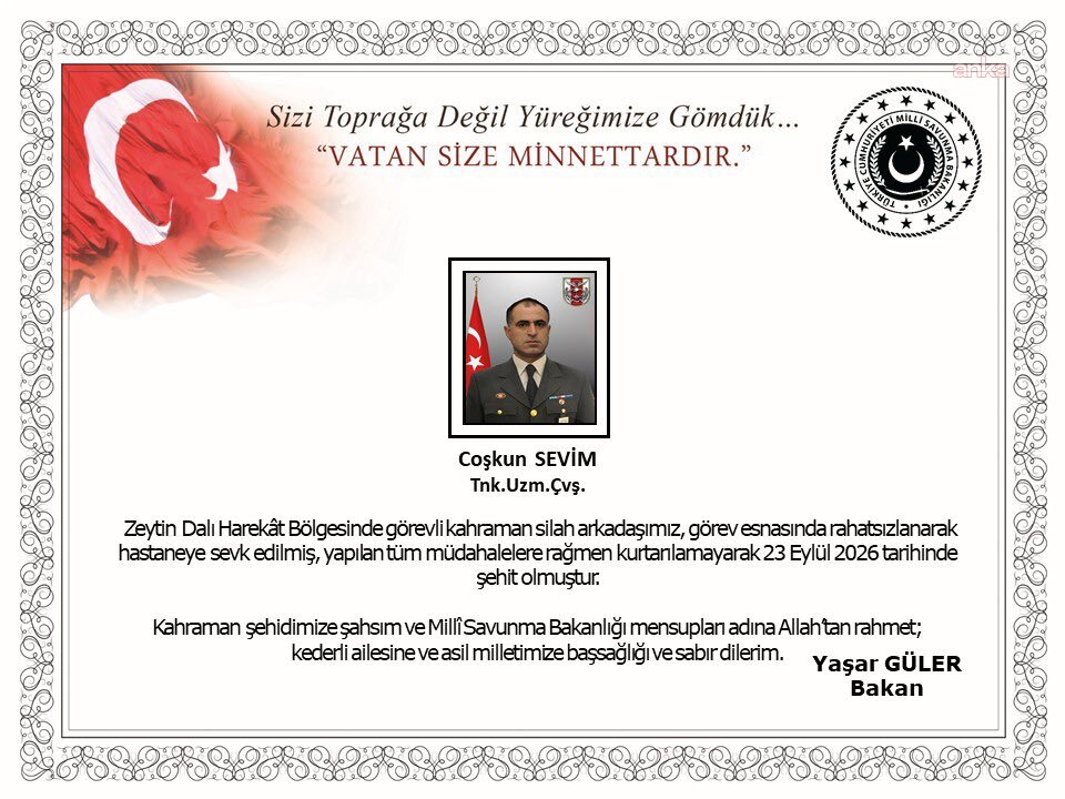 Uzman Çavuş Coşkun Sevim şehit oldu