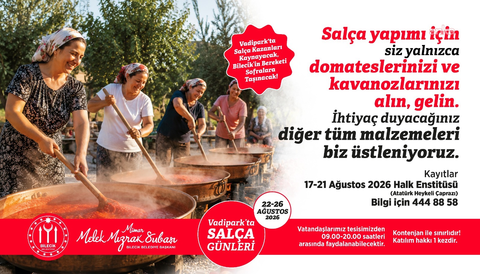 Bilecik Belediyesi’nden salça yapmak isteyen vatandaşlara büyük kolaylık