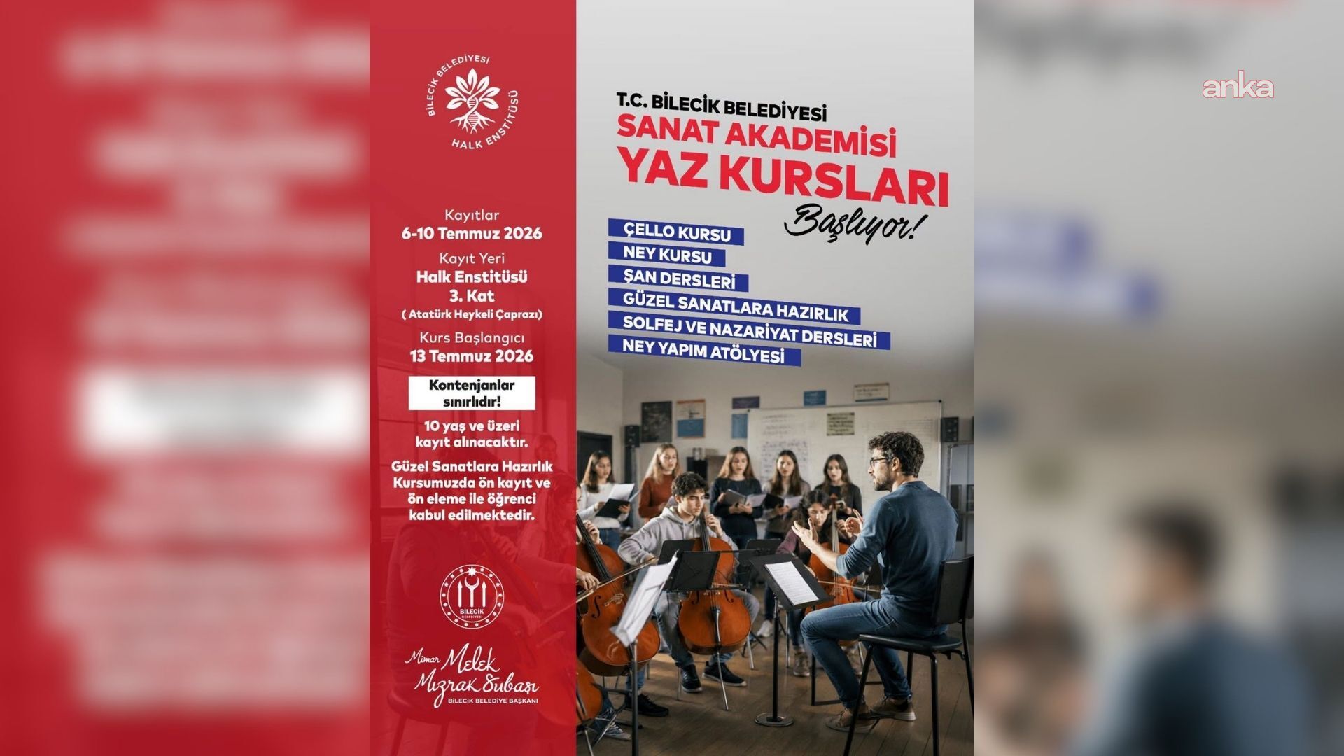 Bilecik Belediyesi Sanat Akademisi Yaz Kursları için kayıtlar başladı