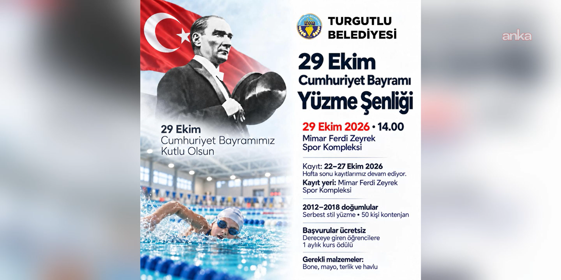 Turgutlu Belediyesi'nden 29 Ekim'e özel yüzme şenliği