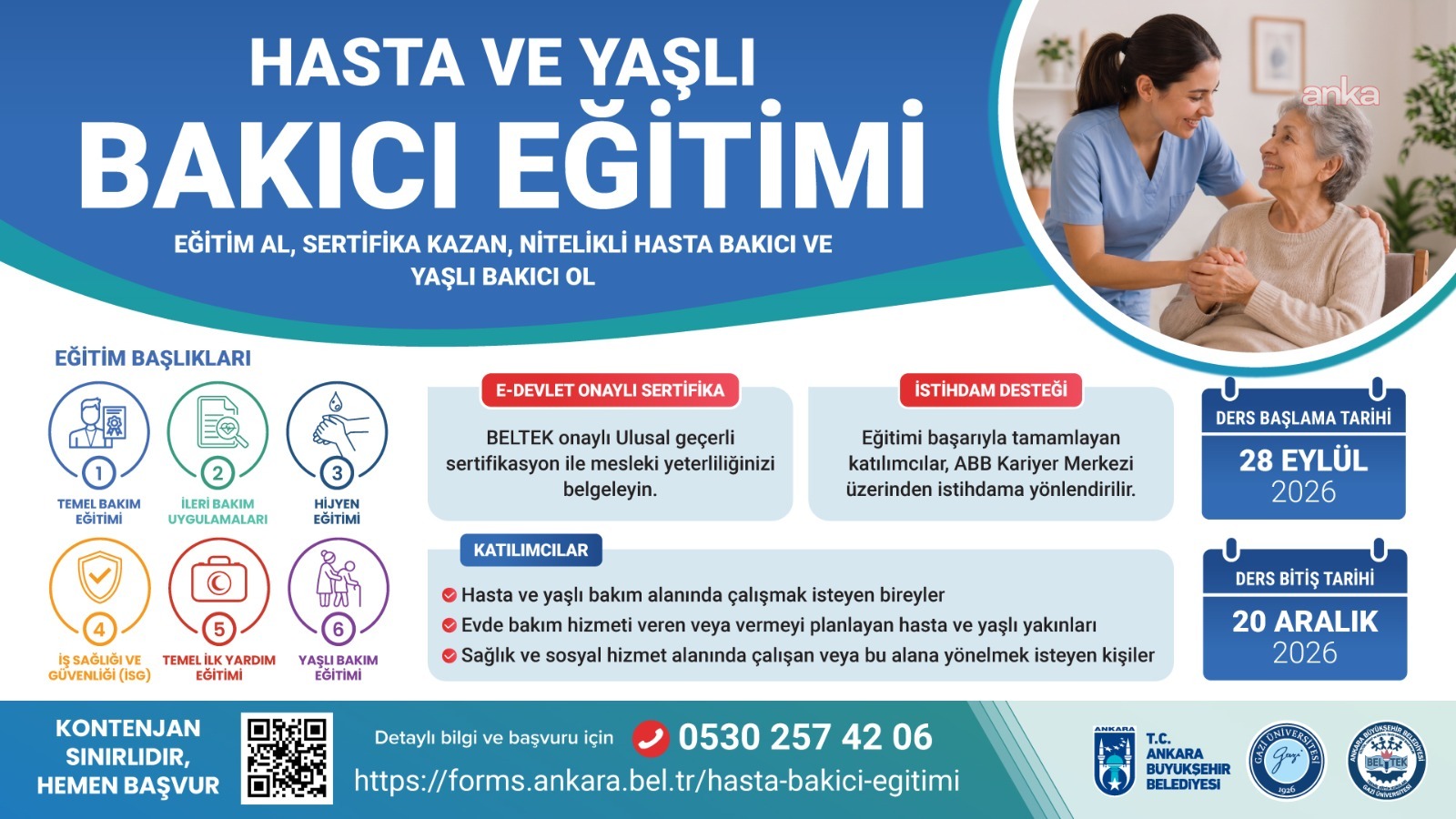 Başkent'te sertifikalı "Hasta ve Yaşlı Bakıcı Eğitimi" için başvurular başladı