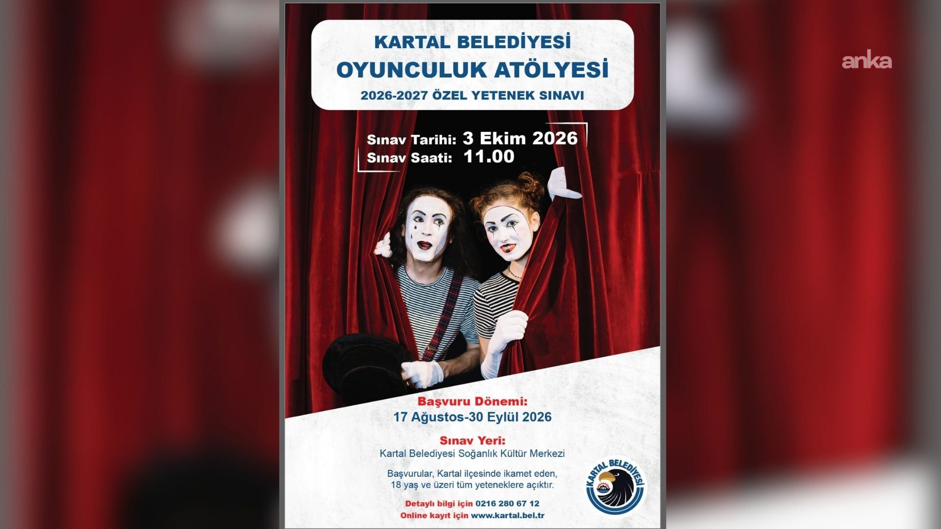 Kartal Belediyesi Tiyatrosu Oyunculuk Atölyesi için başvurular başlıyor