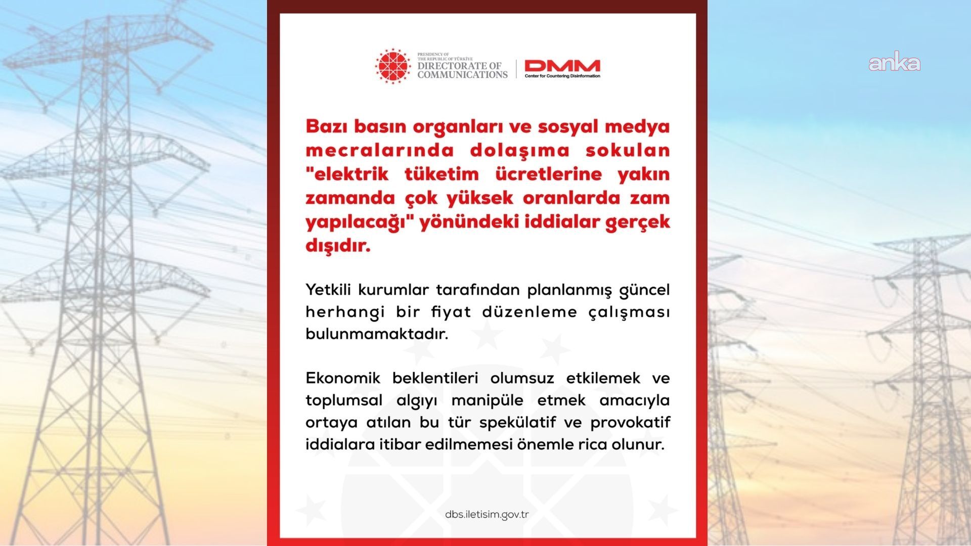 DMM: "'Elektrik tüketim ücretlerine çok yüksek oranda  zam yapılacağı' iddiaları gerçek dışıdır"