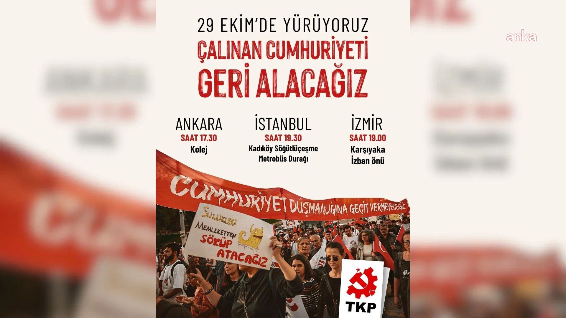 TKP, 29 Ekim'de 3 kentte "Çalınan Cumhuriyeti Geri Alacağız" sloganıyla yürüyüş düzenleyecek