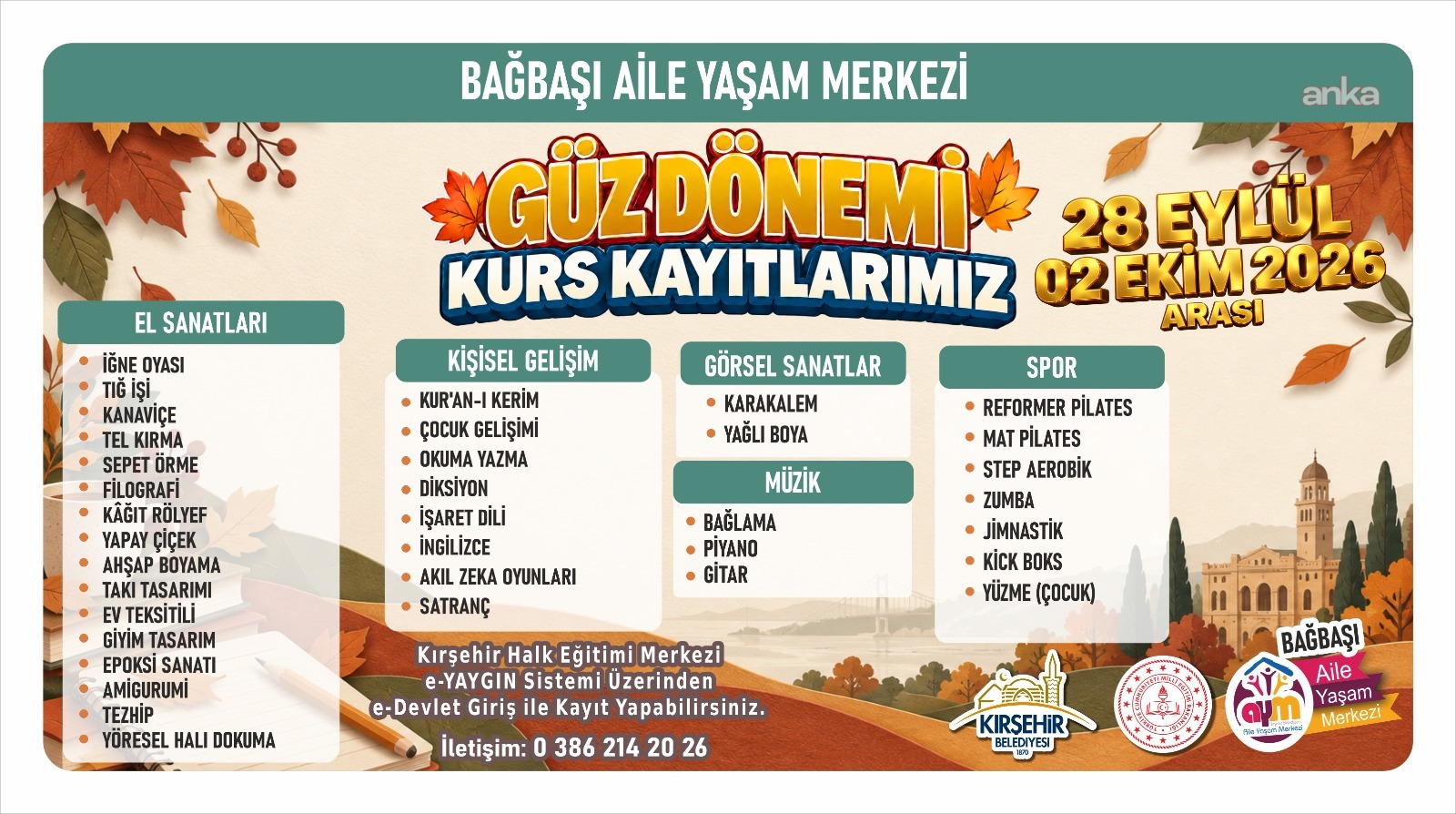 Kırşehir Belediyesi'nin güz dönemi kurs kayıtları 28 Eylül'de başlıyor