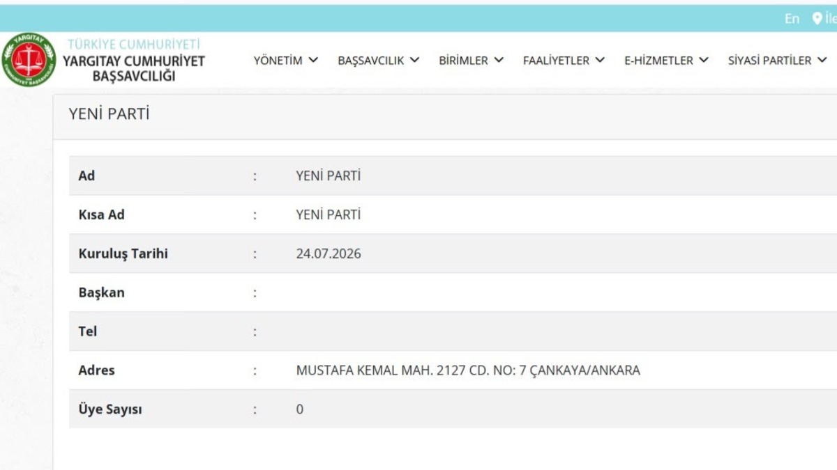 YENİ Parti, siyasi partiler listesine eklendi