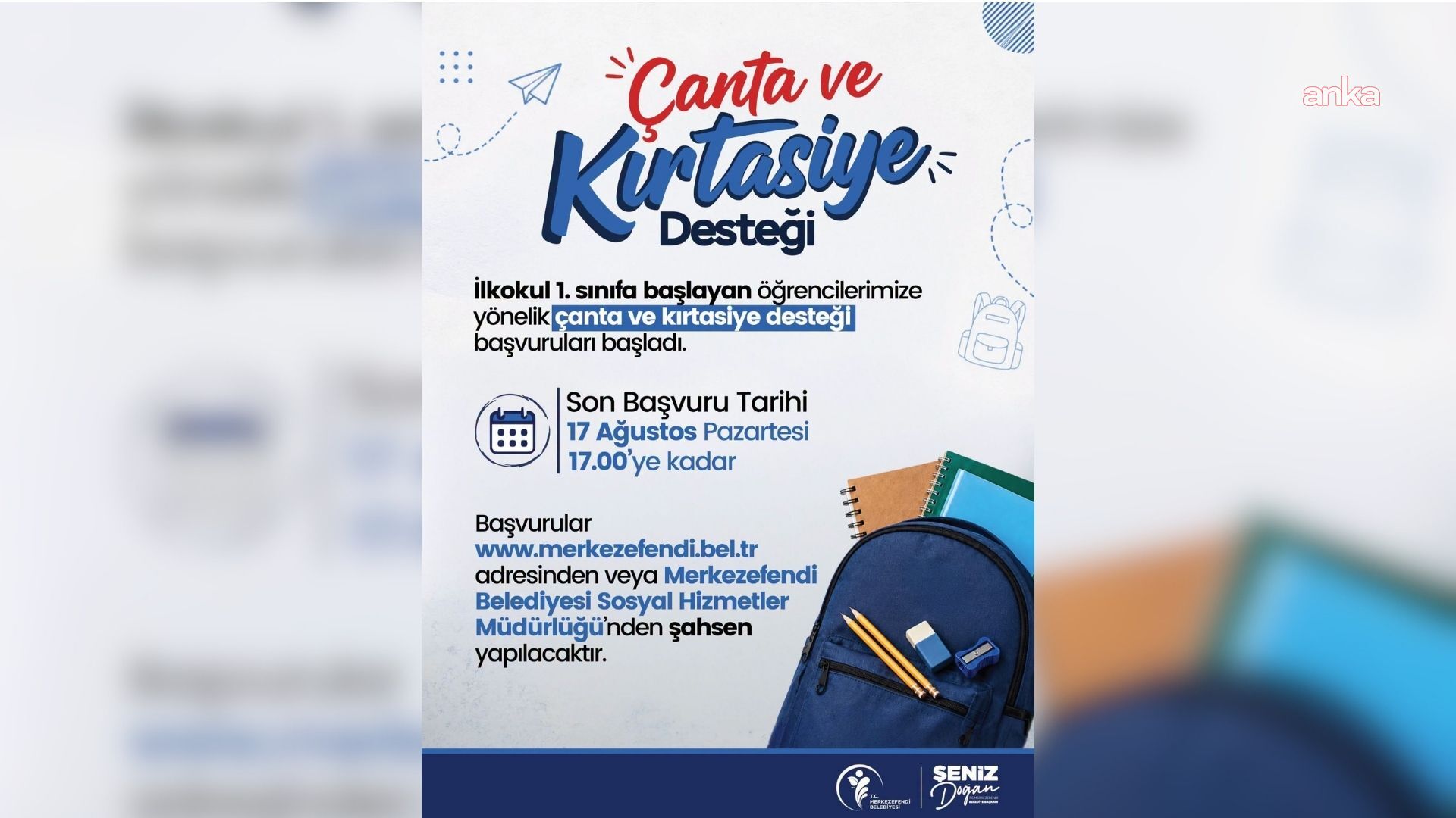 Merkezefendi Belediyesi'nden öğrencilere çanta ve kırtasiye malzemesi desteği