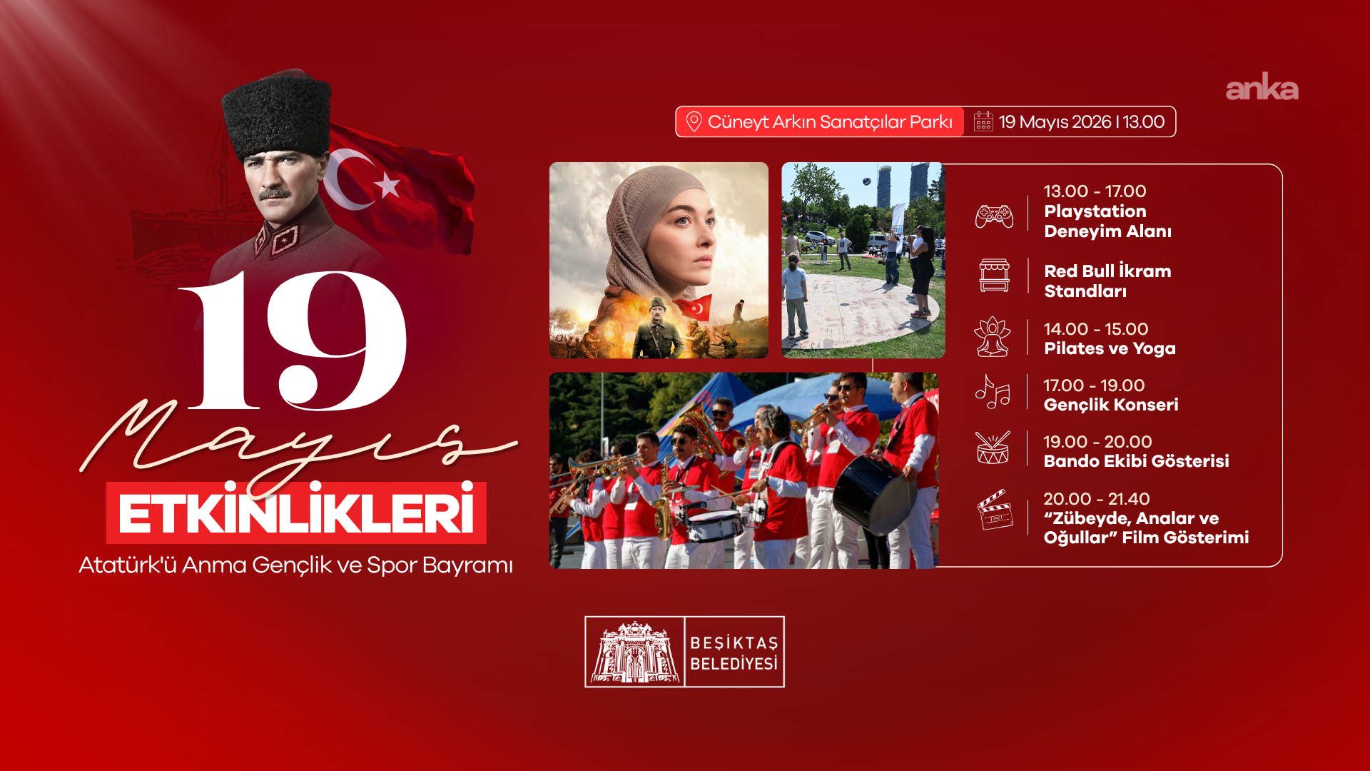 Beşiktaş'ta 19 Mayıs coşkusu, Cüneyt Arkın Sanatçılar Parkı’nda yaşanacak