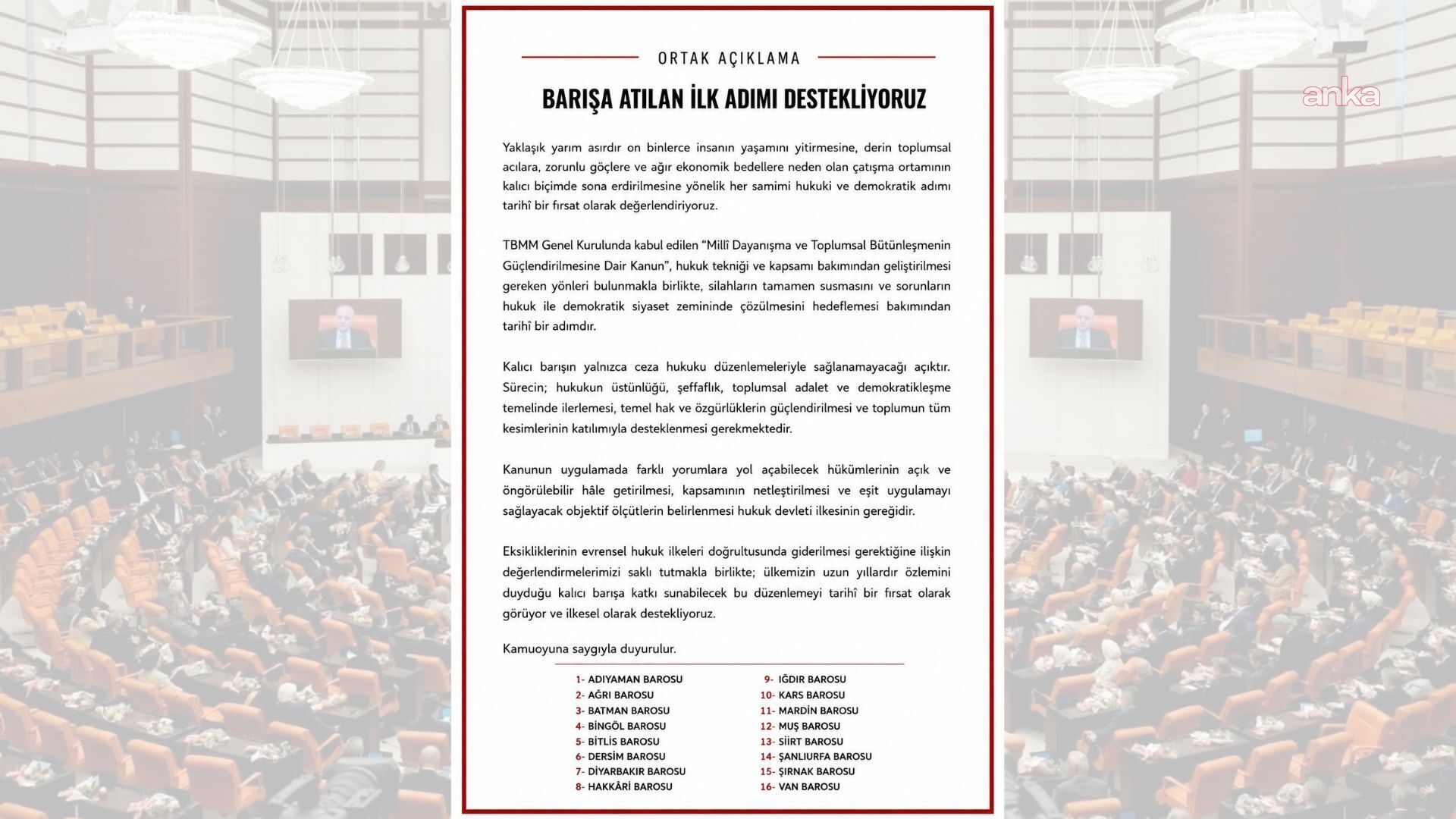 "Çerçeve Yasa"ya 16 barodan destek: Barışa katkı sunabilecek tarihi bir fırsat