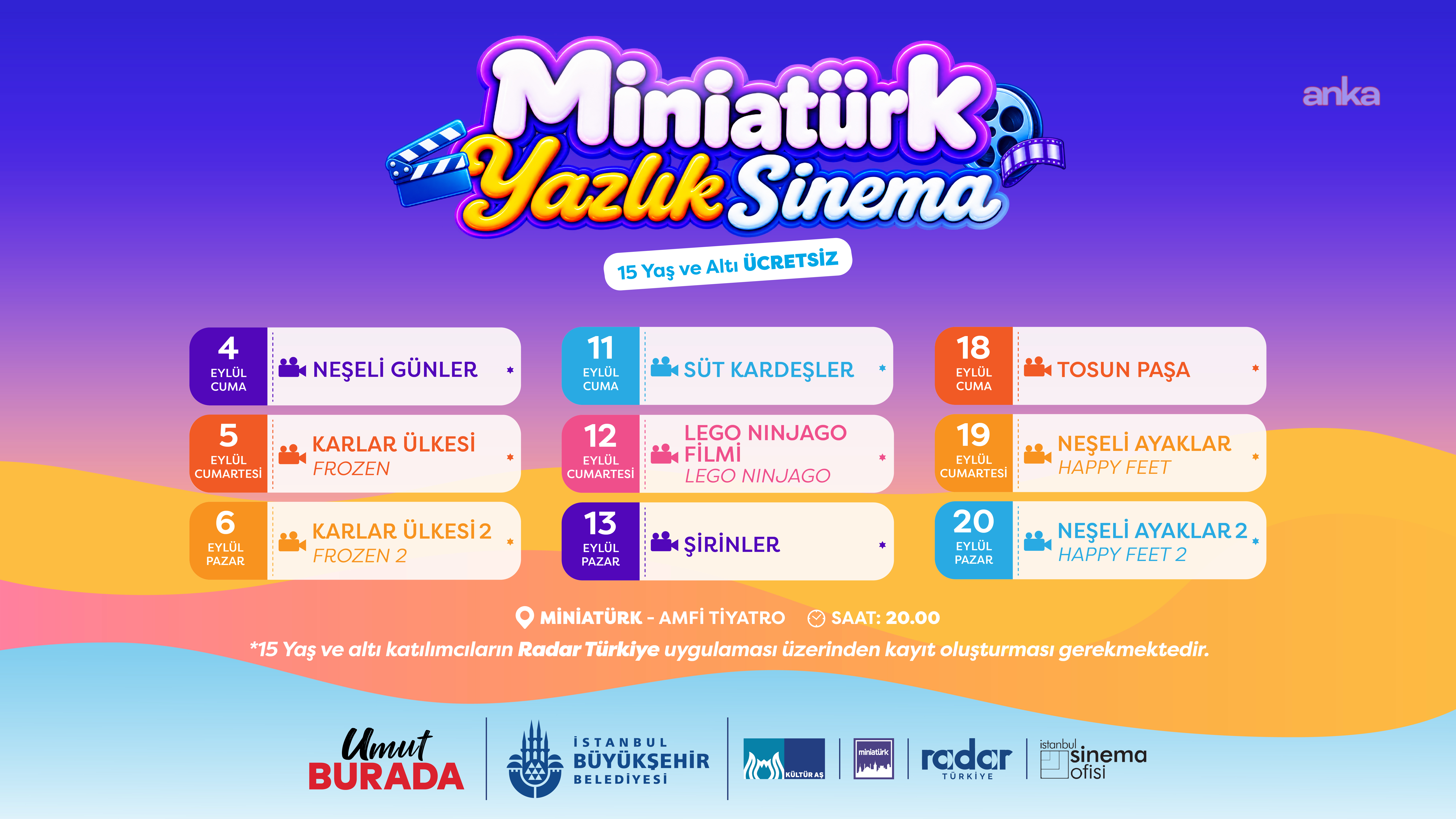 Miniatürk Yazlık Sinema programı, eylül ayında da devam ediyor