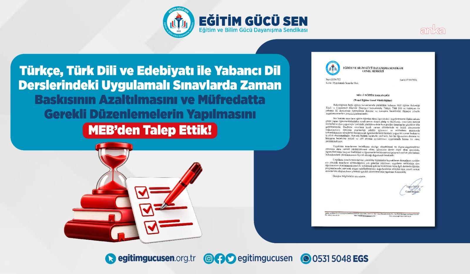 Eğitim Gücü Sen’den uygulamalı sınavlar için MEB’e düzenleme talebi