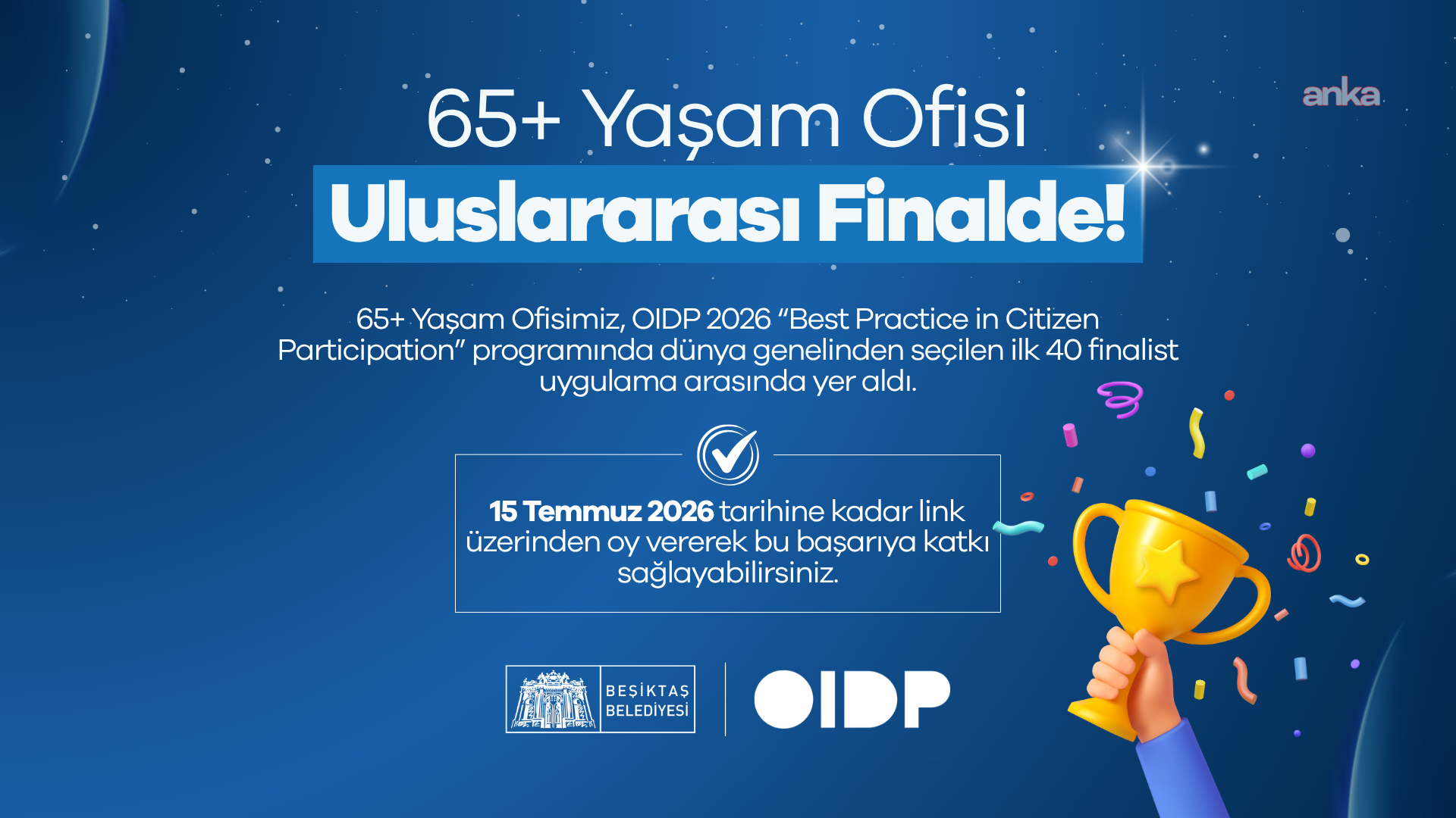 Beşiktaş Belediyesi 65+ Yaşam Ofisi, uluslararası ödülde finalde