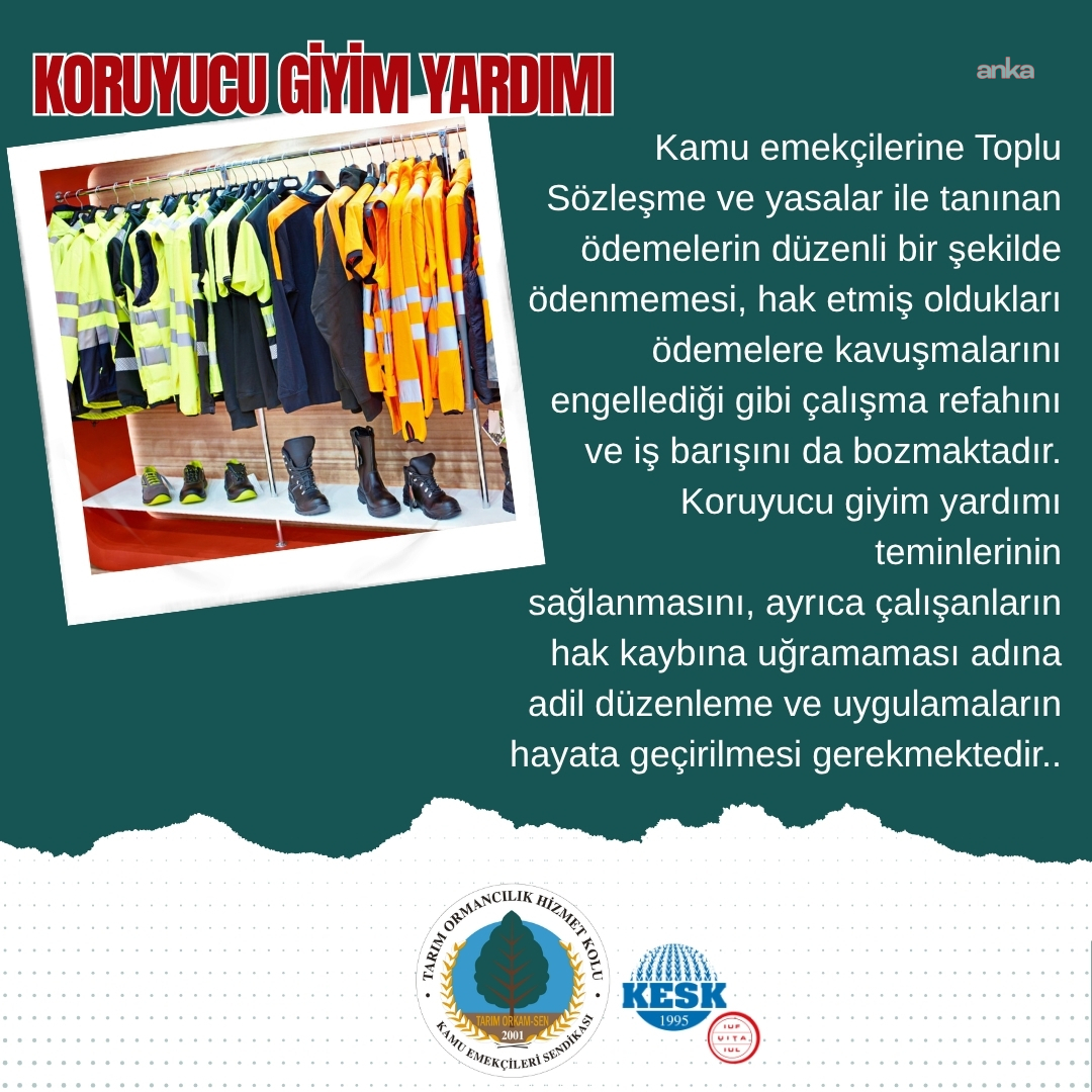 Tarım Orkam-Sen'den Tarım ve Orman Bakanlığı'na koruyucu giyim yardımı başvurusu