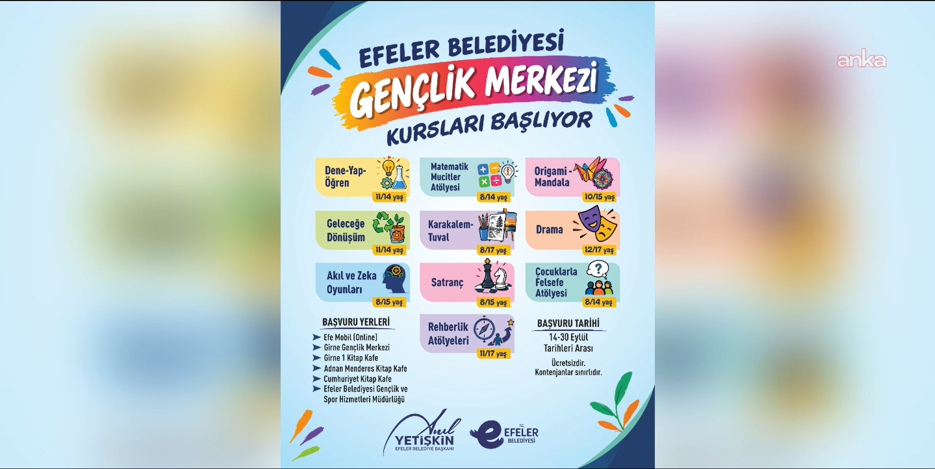 Efeler Belediyesi Gençlik Merkezi kursları için yeni dönem başvuruları başladı