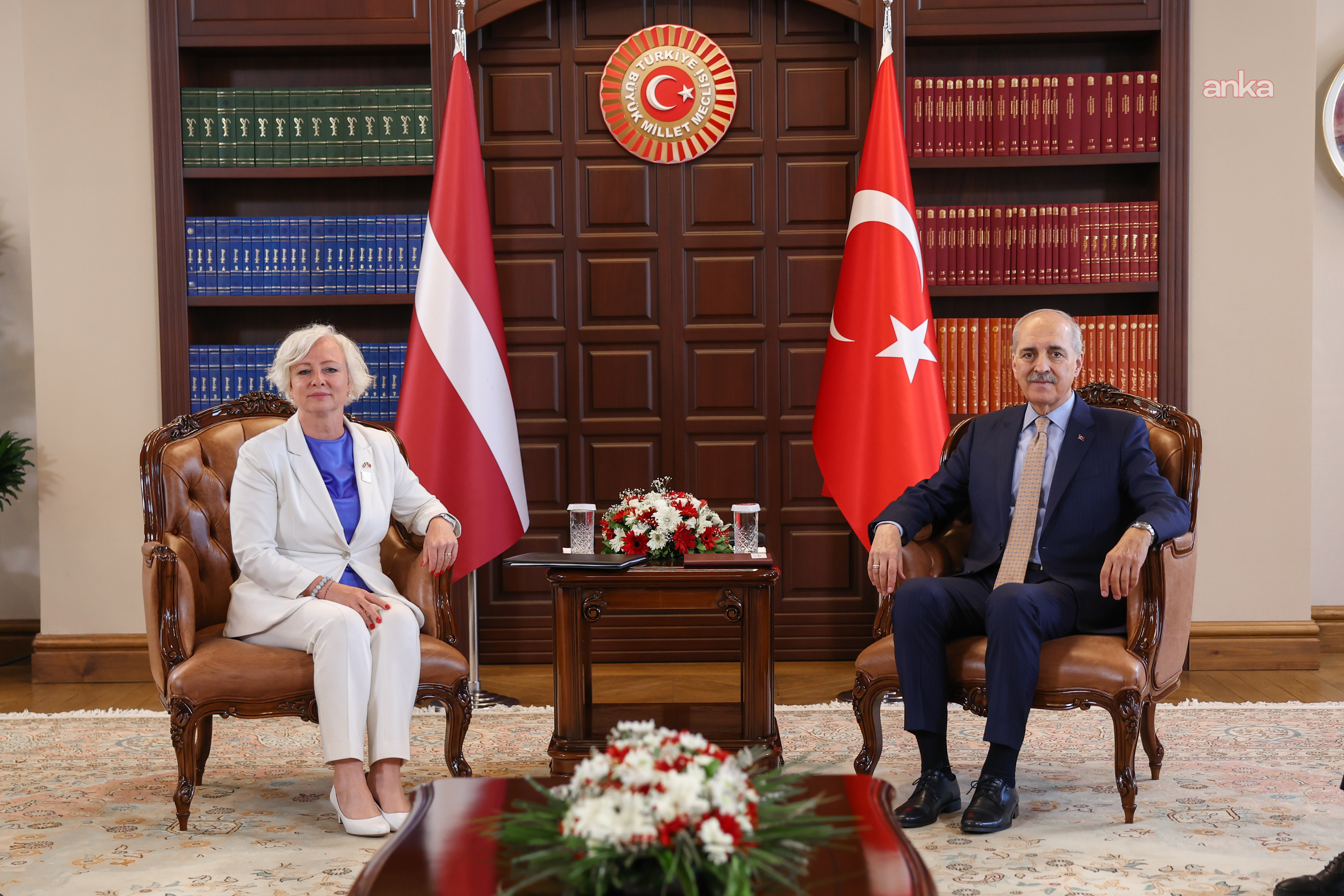 TBMM Başkanı Numan Kurtulmuş, Letonya Parlamentosu Başkanı Mierina ile görüştü