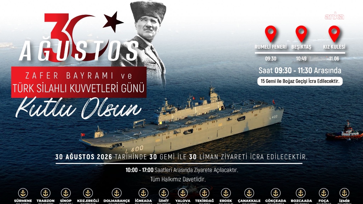 30 Ağustos'ta 15 gemi ile İstanbul'da boğaz geçişi yapılacak