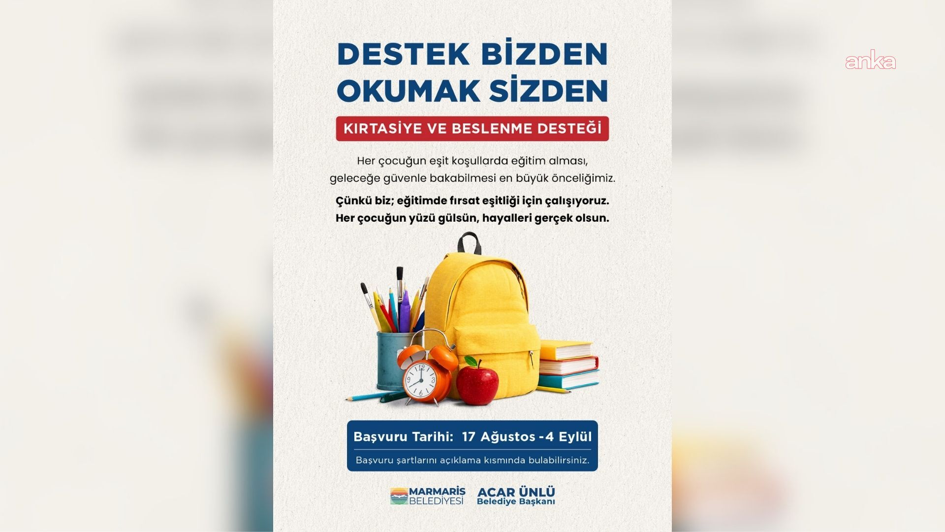 Marmaris Belediyesi’nden öğrencilere kırtasiye ve beslenme desteği
