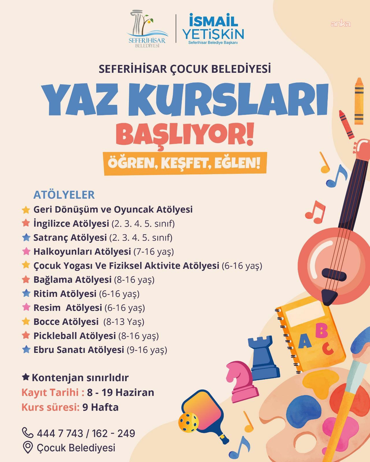 Seferihisar Çocuk Belediyesi’nde yaz kursları başlıyor