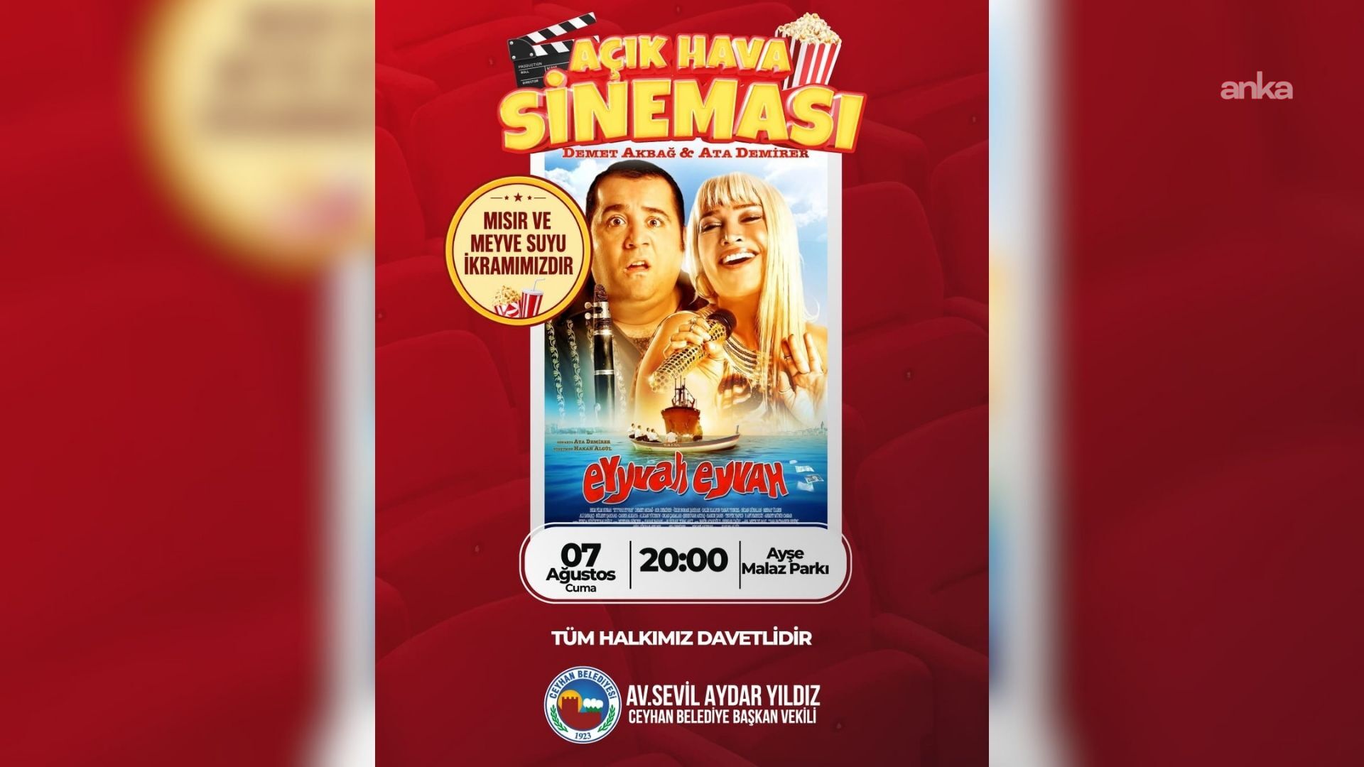 Ceyhan’da açık hava sinema gösterimleri, “Eyvah Eyvah” serisiyle devam ediyor