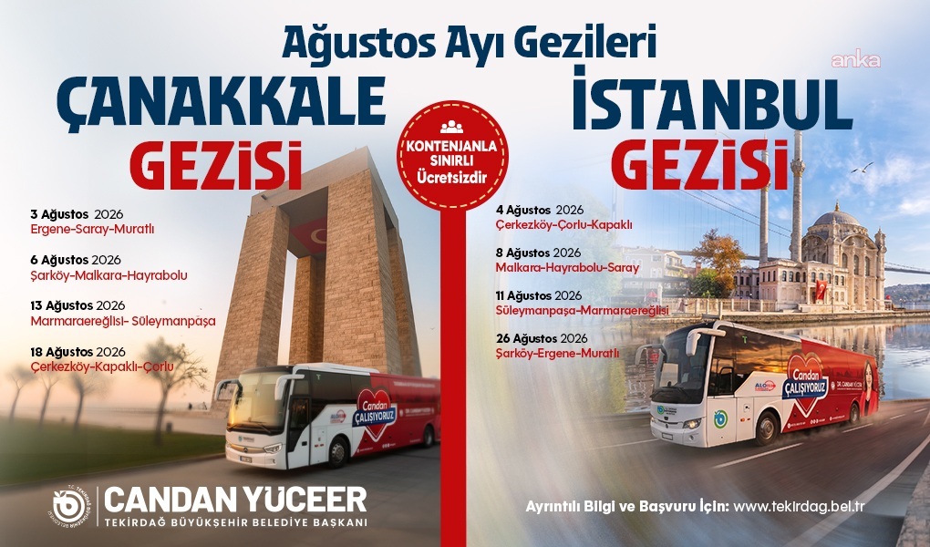 Tekirdağ Büyükşehir Belediyesi, ağustos ayı kültür gezileri programını açıkladı