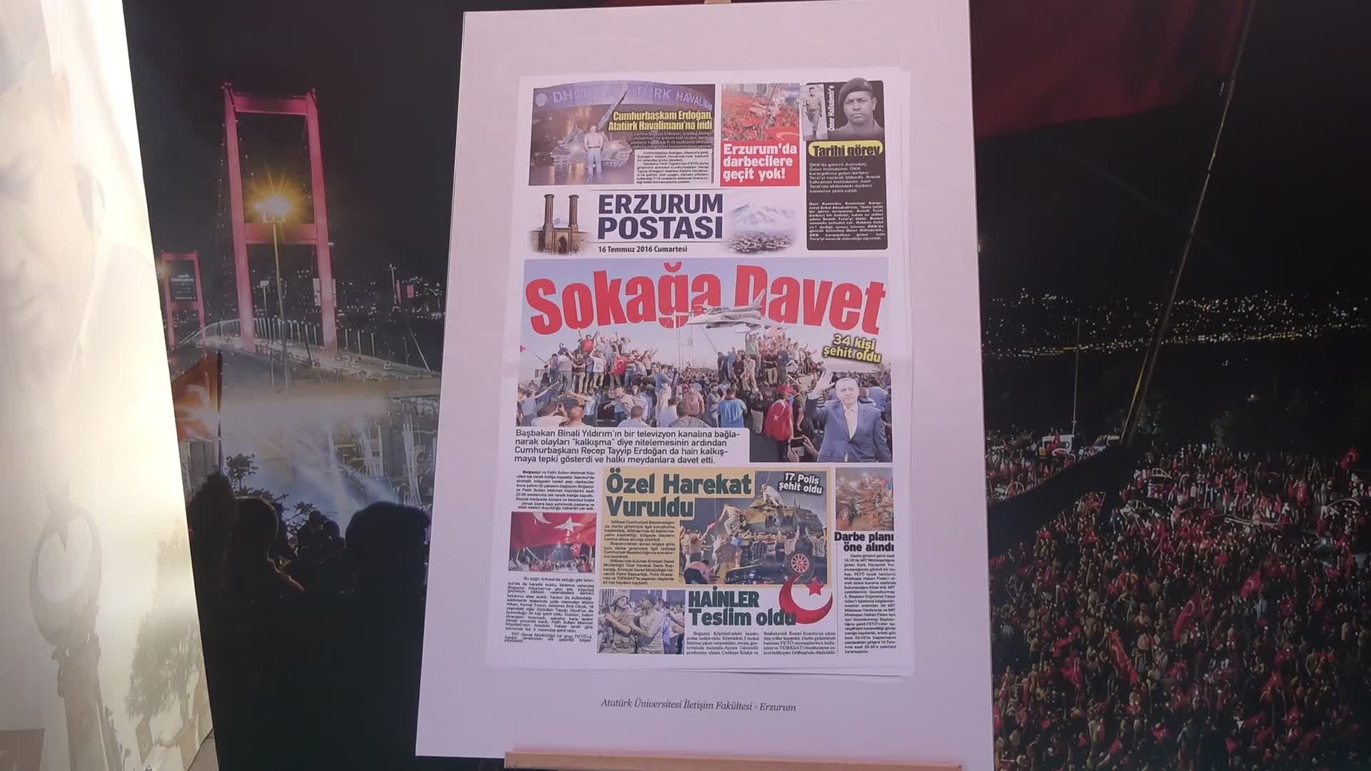 Gençlerin 15 Temmuz manşetleri Erzurum'da sergileniyor